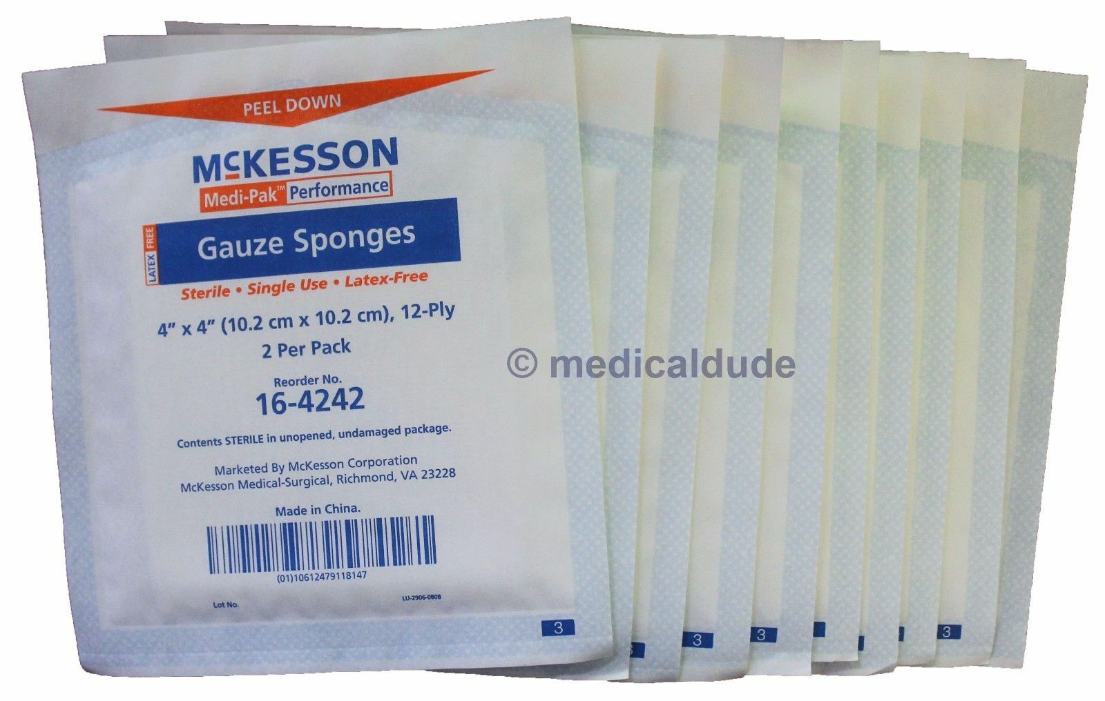 Gauze Sponge Medi-Pak Performance Cotton Gauze 12-Ply 4 X 4 Inch Pack of 2