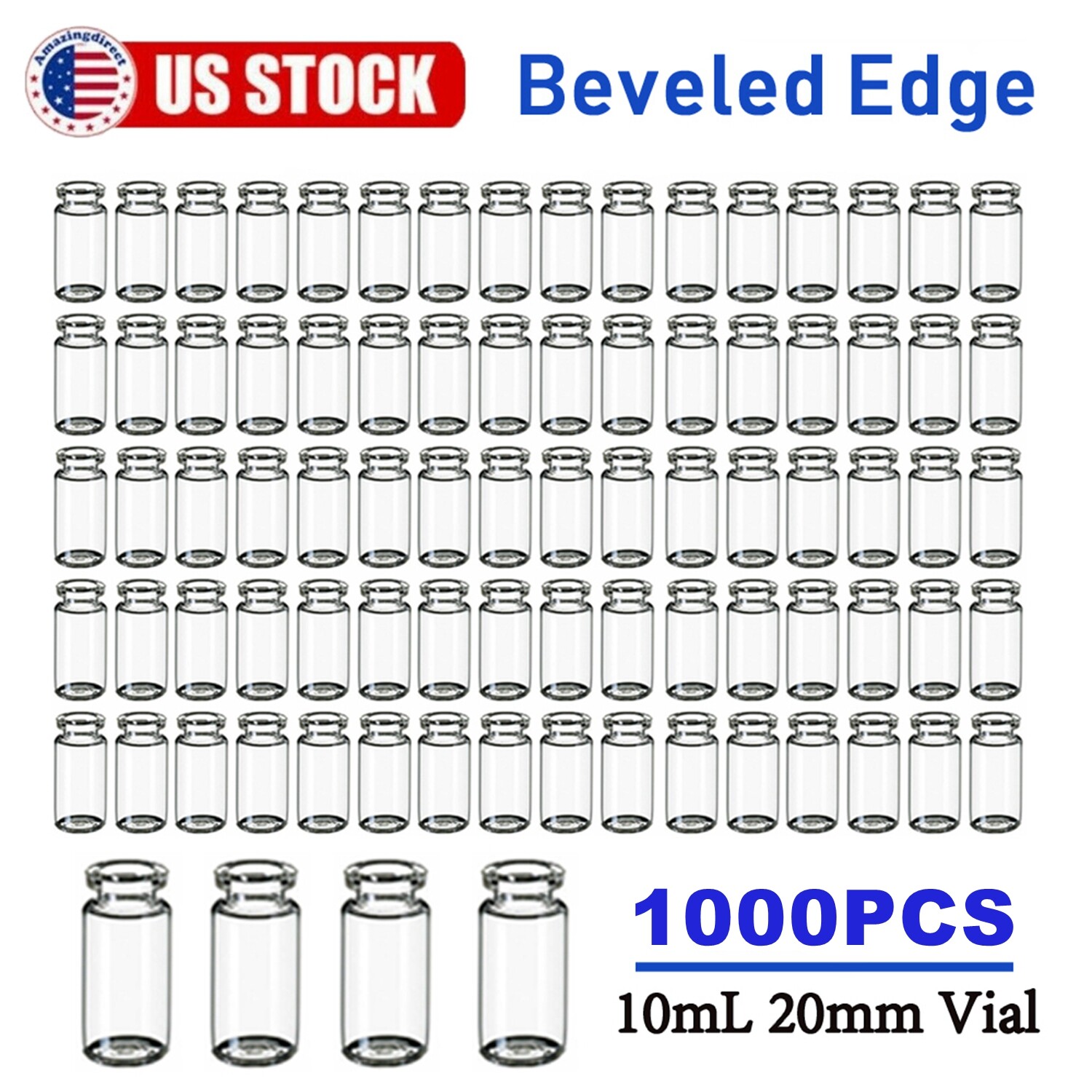 1000pcs 10ml Headspace Sample Vials 20mm Crimp Top Bevelled Edge Flat Bottom US