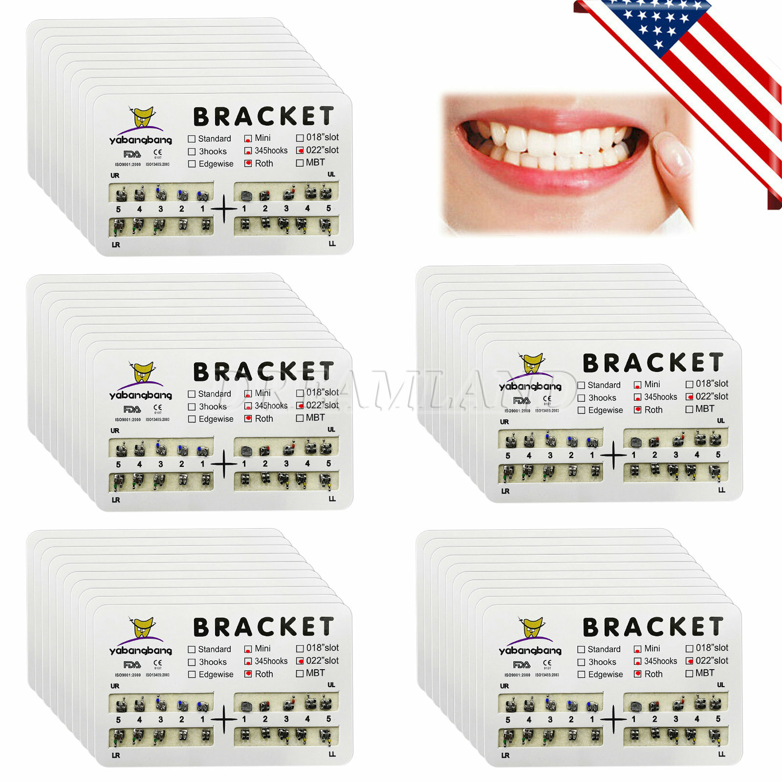 Dental Orthodontic Bracket Braces Mini Roth/MBT 022″ 3-4-5/3 Hooks 10-50 packs