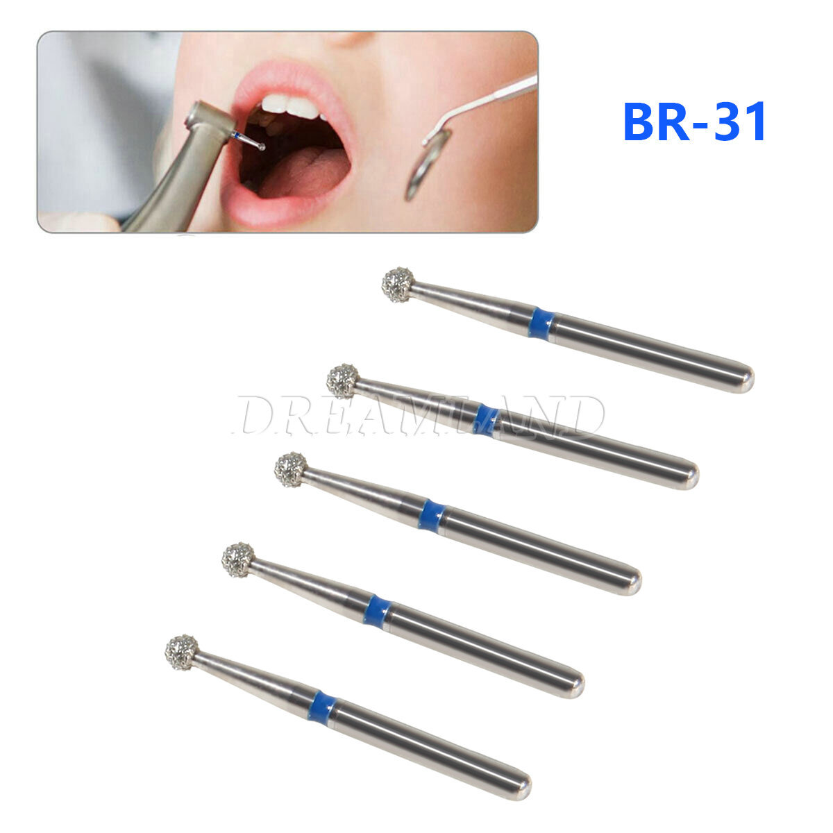 50pcs Dental Diamond Burs Ball Round BR-31 For High Speed Handpiece 5pcs/pack