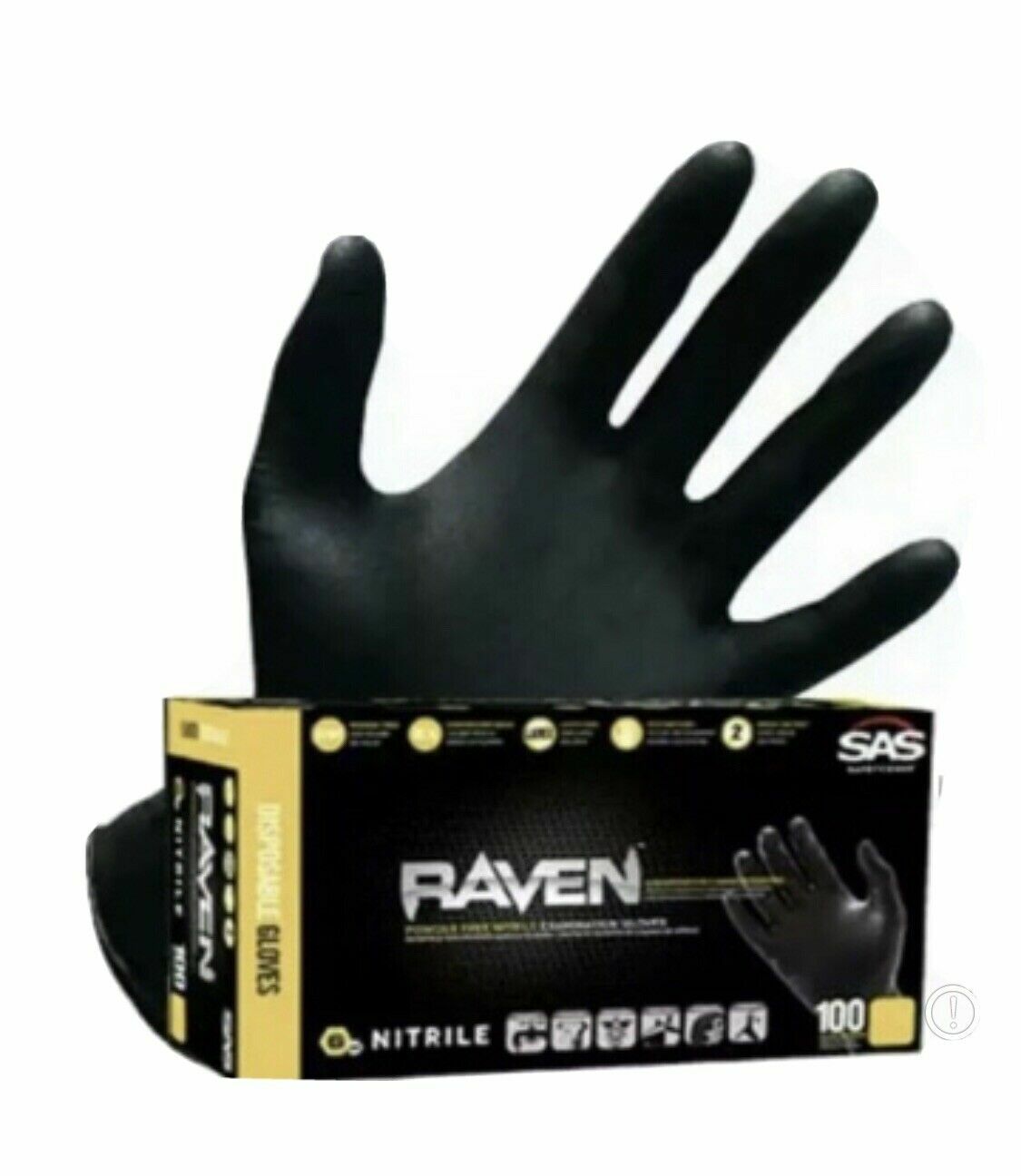 SAS 66519 X-LARGE RAVEN BLACK NITRILE EXAM GLOVES 10 Boxes Of 100 (1000)