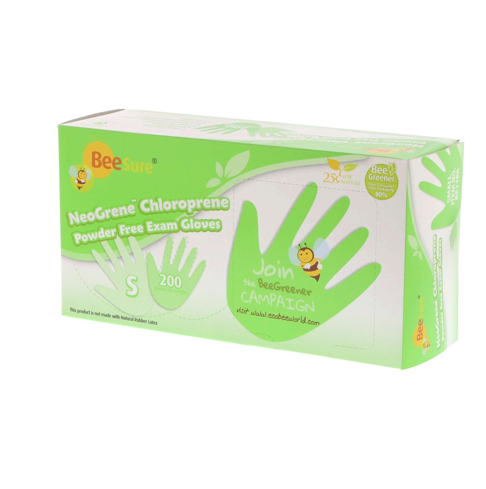 Cranberry 1186 BeeSure NeoGrene Chloroprene Examination Gloves PF Small 2000/Box
