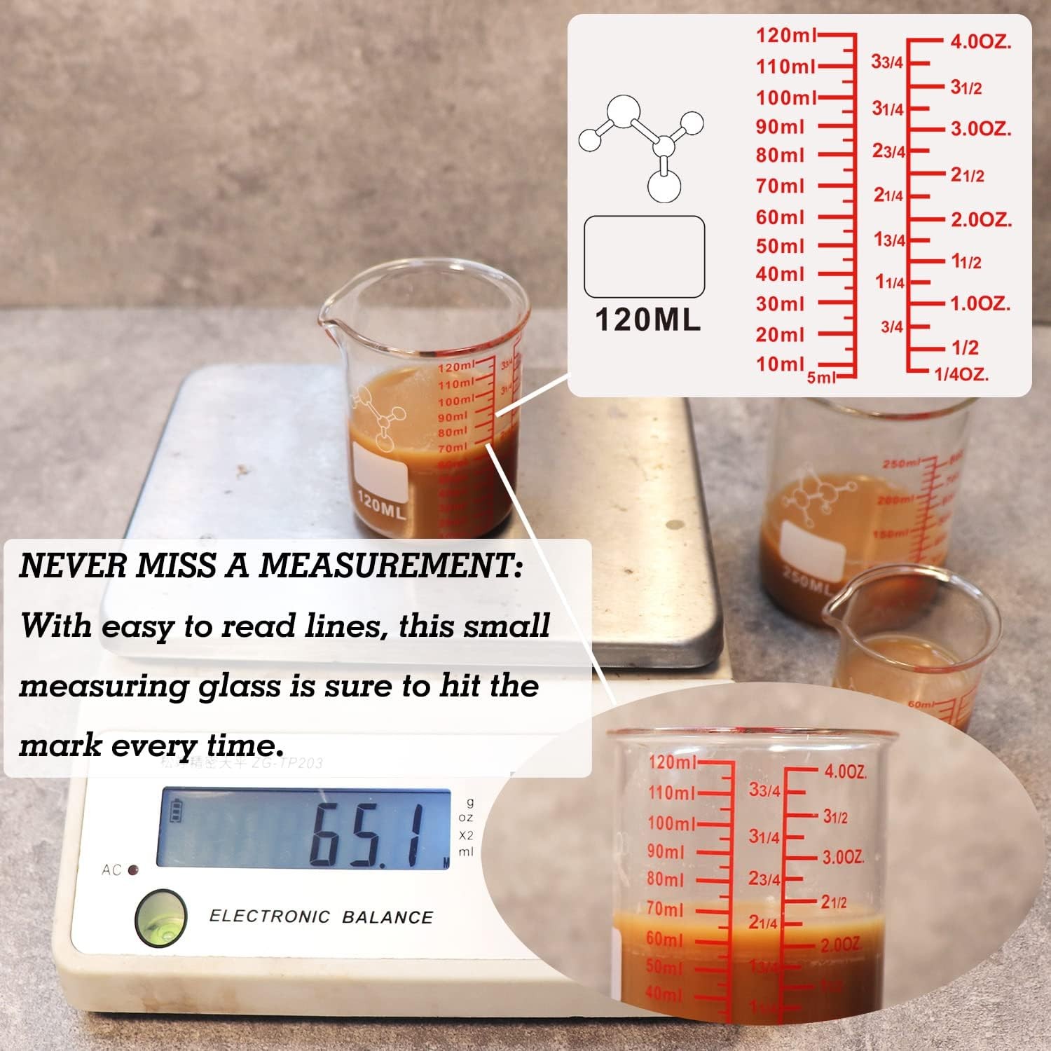 High Borosilicate Glass Measuring Cup-V-Shaped 120ml (4oz) – Pack of 2, Clear