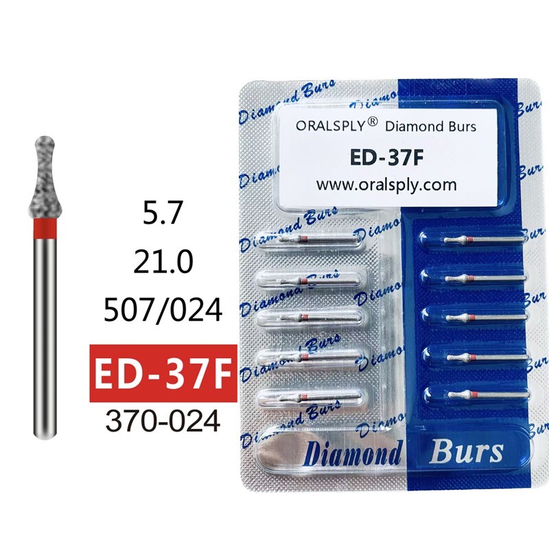 10 Packs ED-37F Speical Shape Red Fine Grit Diamond FG Burs for Dental Handpiece