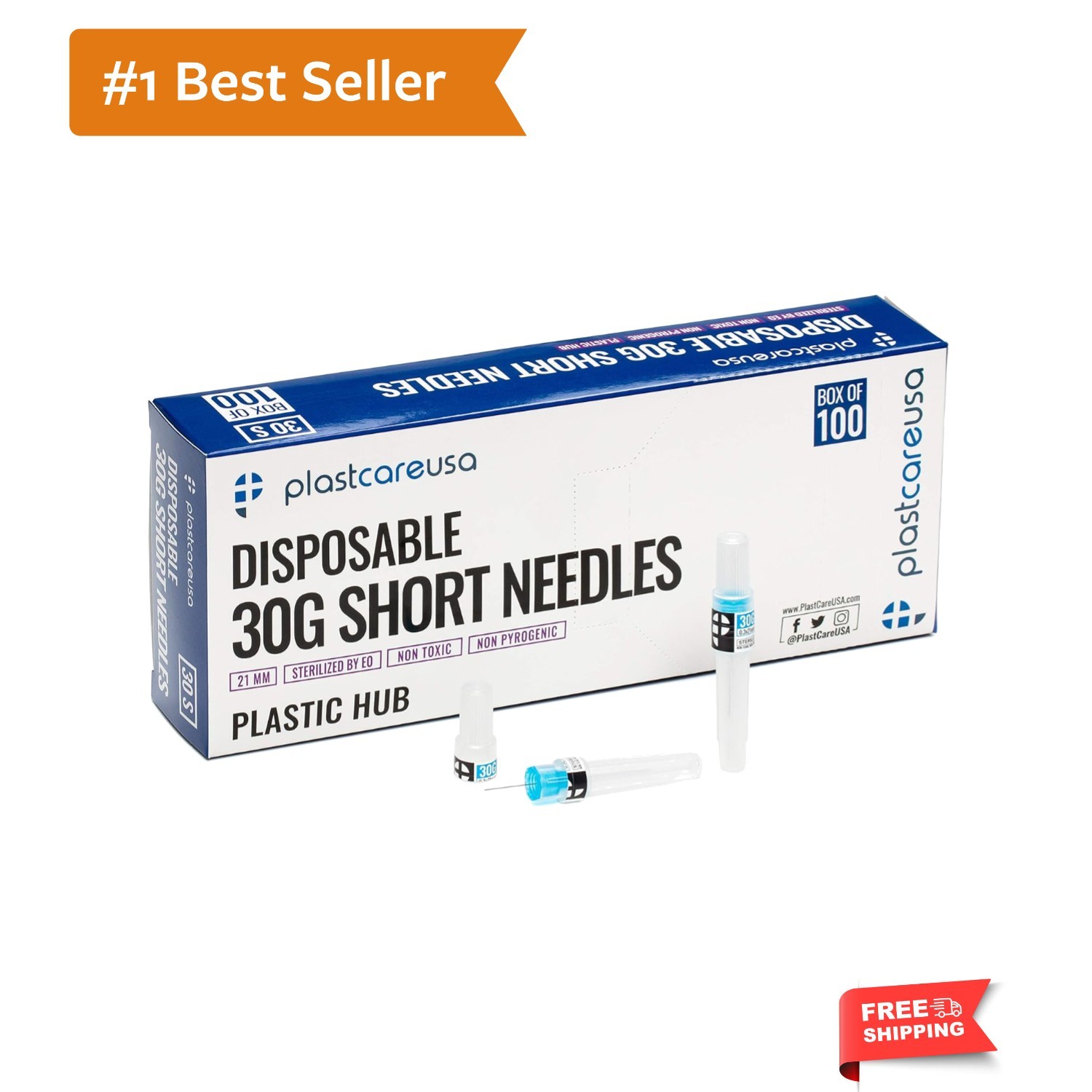 100 Disposable Dental Needles in Perforated Box 30G Short, 21mm Length