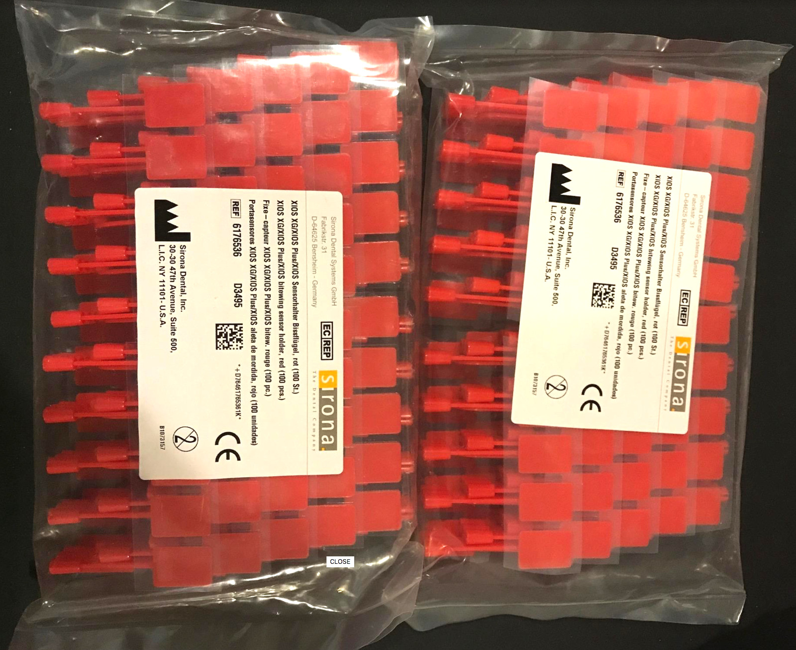 Sirona XIOS PLUS 100 Intraoral Sensor Holder Tabs RED Bite Wing 6176536 (2 pkgs)