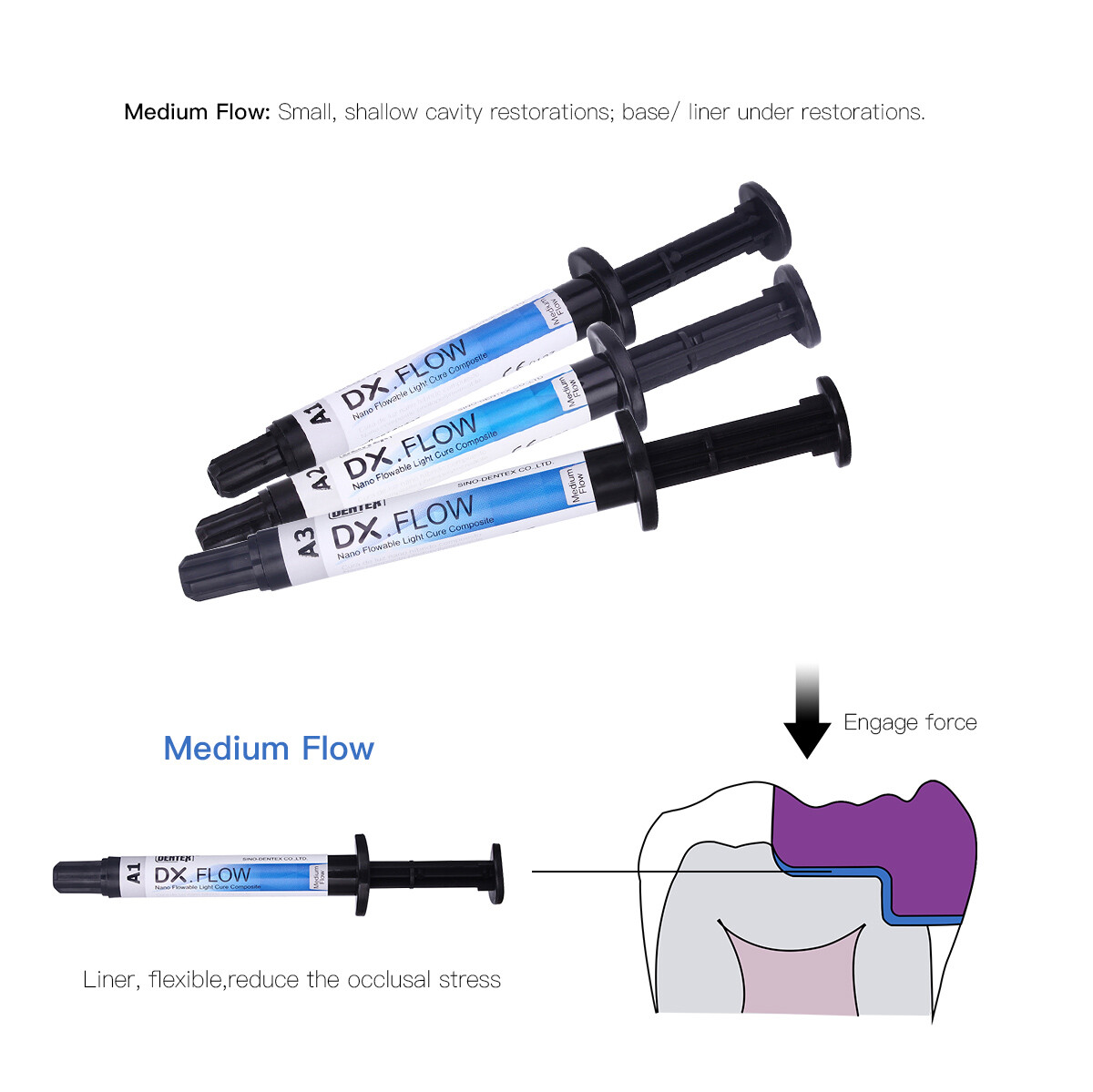 Dental Dentex A1 Medium Flow Flowable Light Cure Composite Resin Syringe