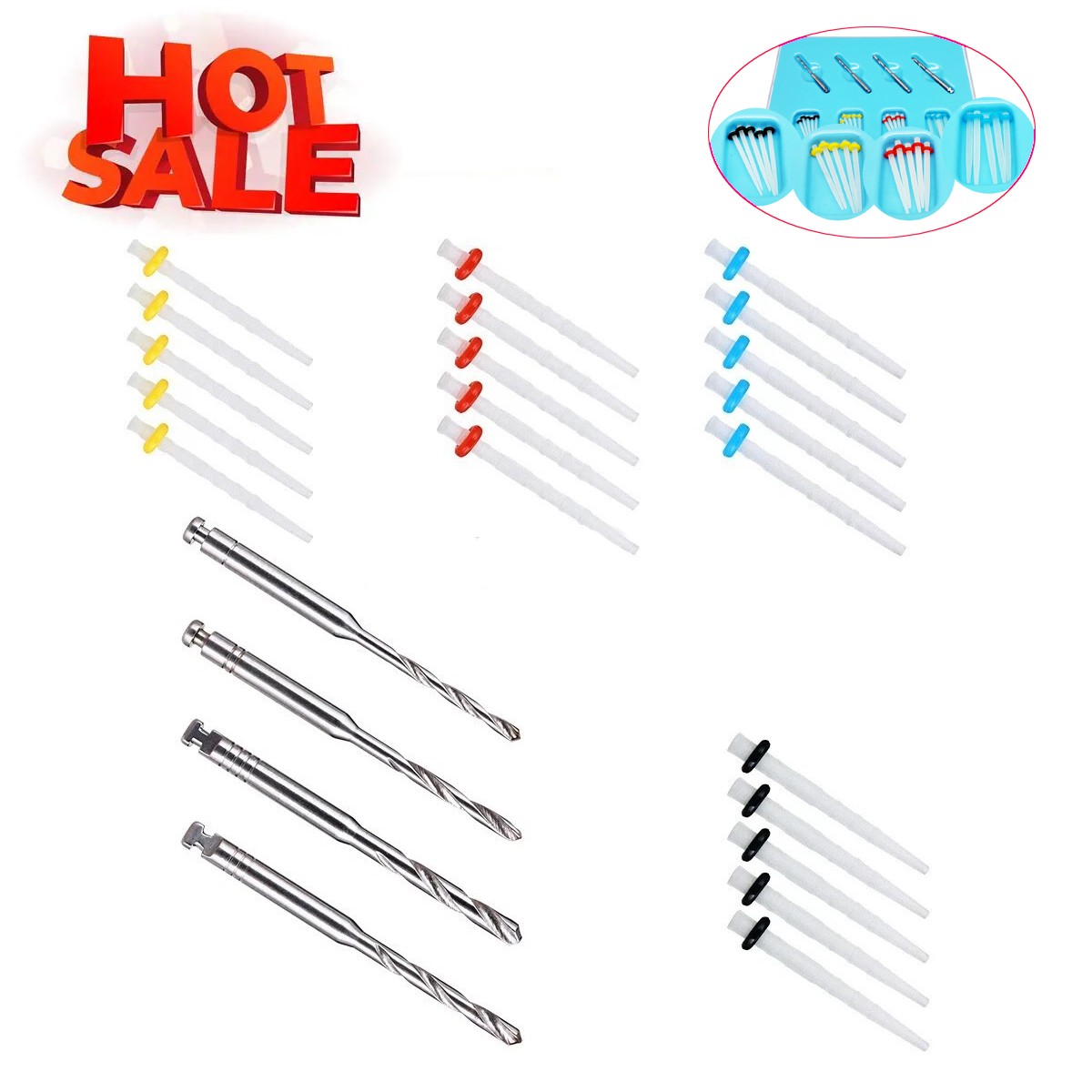 Dental Endodontic Posts Endo Fiber Post Kit 1.2mm 1.4mm 1.6mm 1.8mm +4* Drills