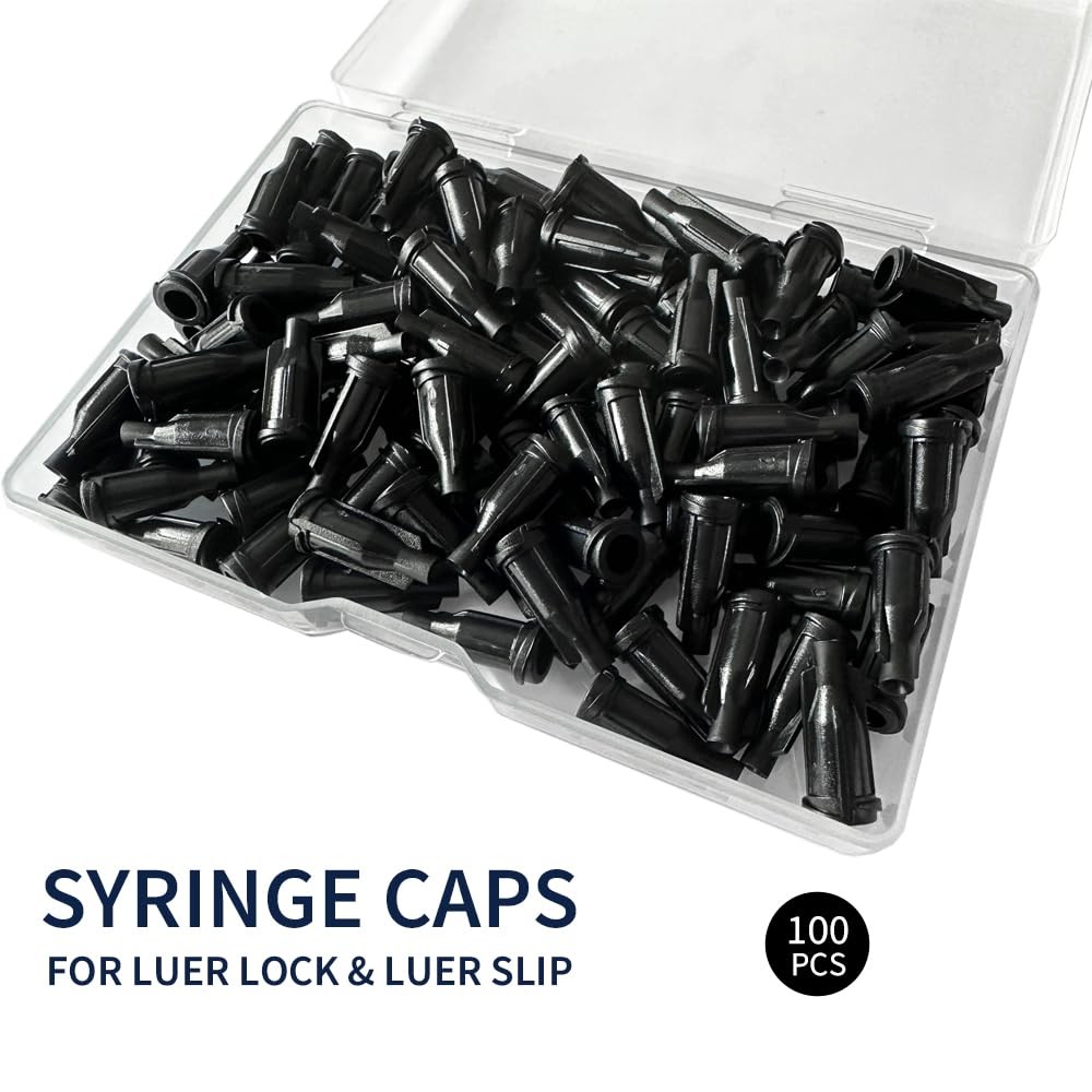 100 Pack Luer Lock Syringe Caps for Slip Tip Leak-Free 100, Black