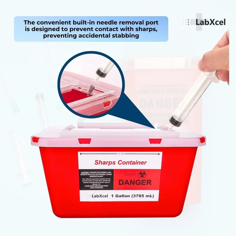 LabXcel 1 gal Sharps Container Polypropylene Needle & Syringe Disposal Waste Bin