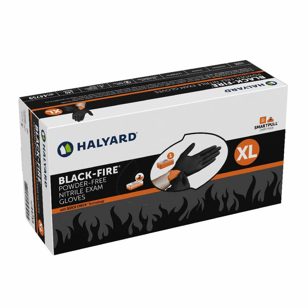 *140-Pieces* Halyard Black-Fire PF Nitrile Medical Exam Gloves X-Large 44759