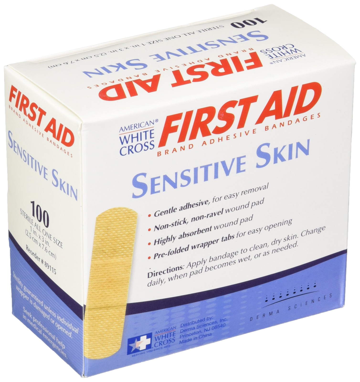 American White Cross 89115 Sensitive Skin Adhesive Strips Sterile 1 Width 3