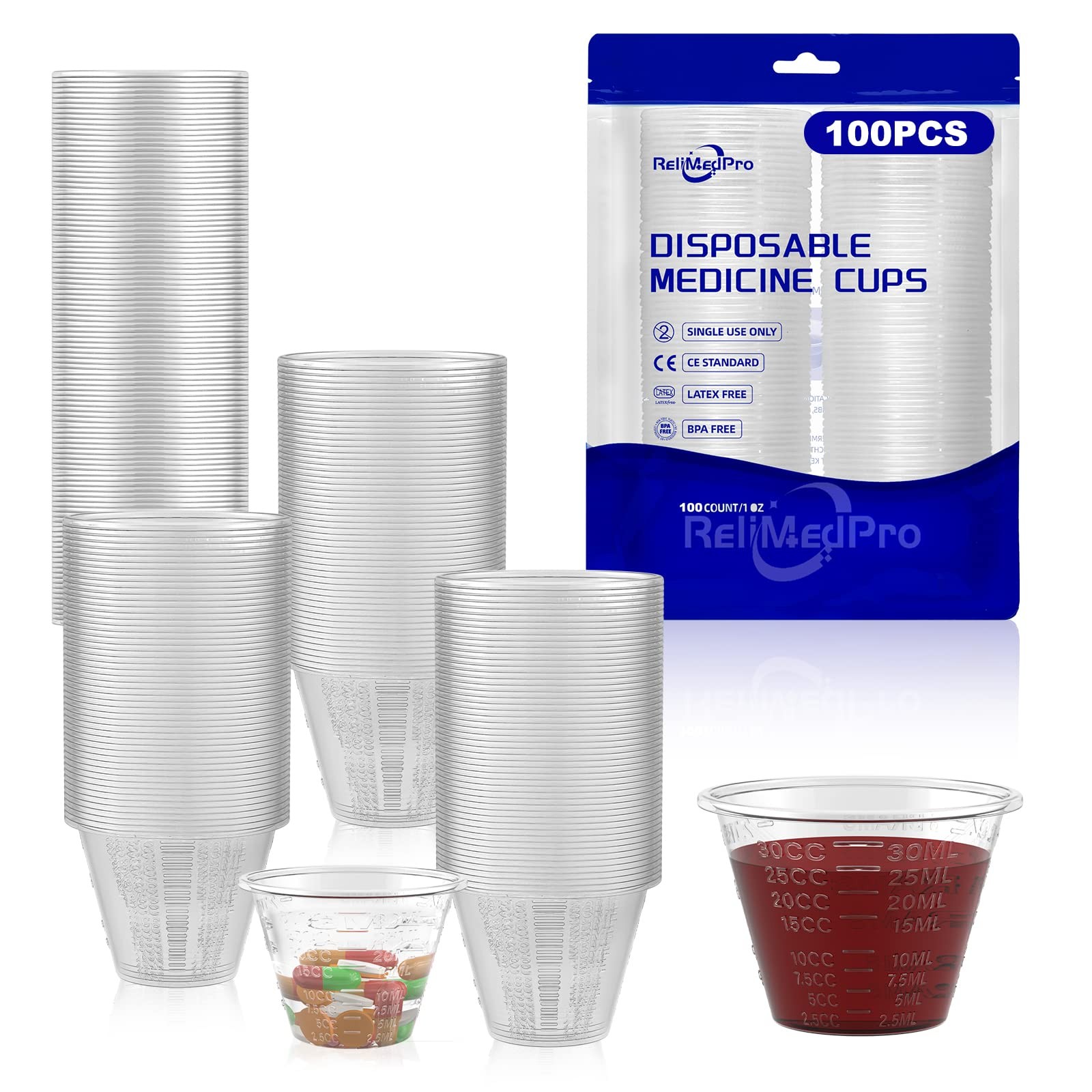 ReliMedPro Disposable Medicine Cups Graduated, 1 oz-Thickened, Translucent