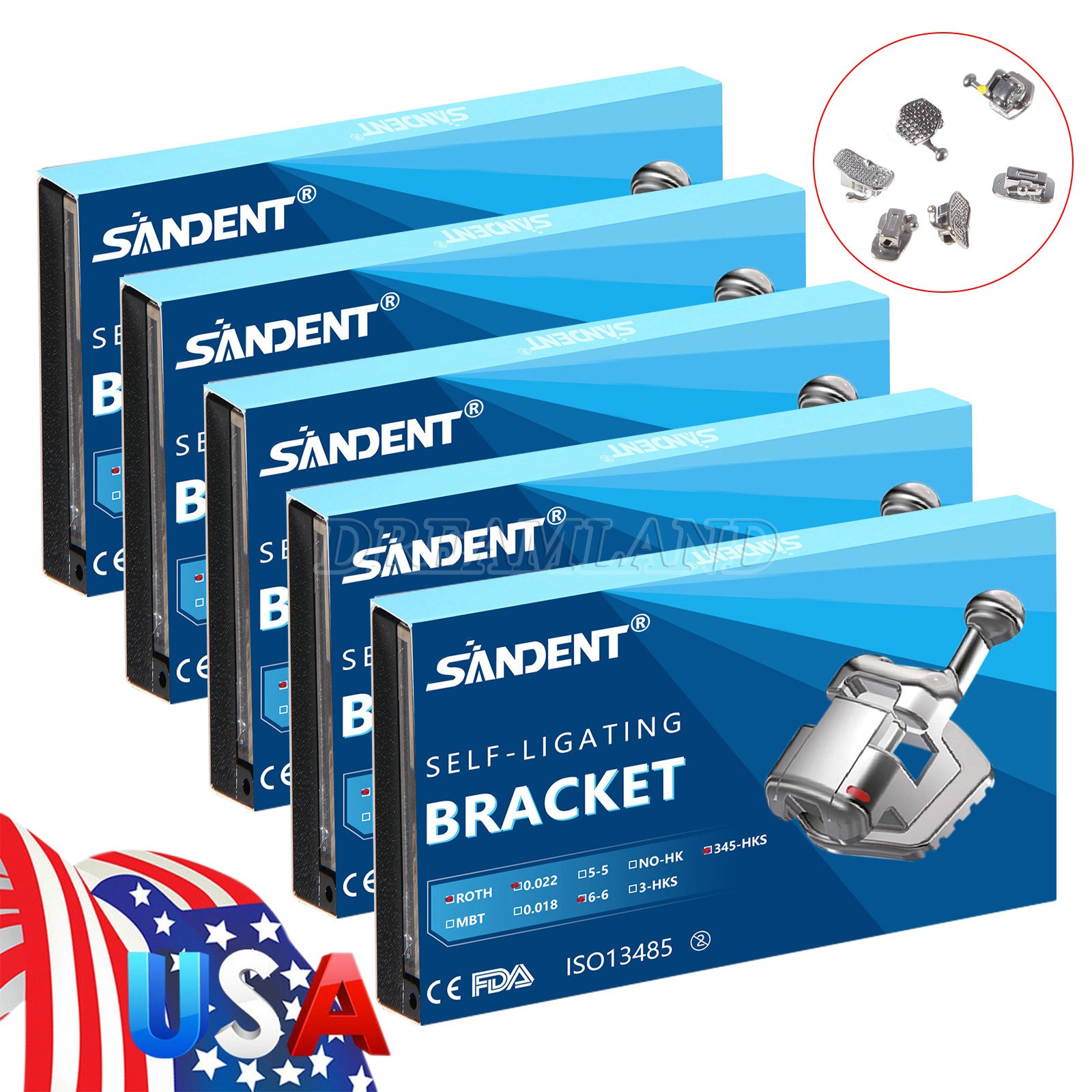 5 Packs Dental Brackets Self Ligating Orthodontic MBT.022 Hooks 345