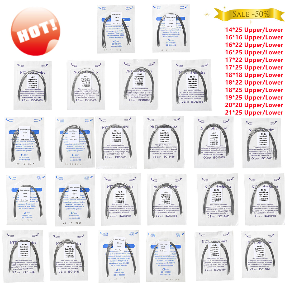 Alambre de Arco Dental de Ortodoncia Super Elástico Niti Rectangular U & L