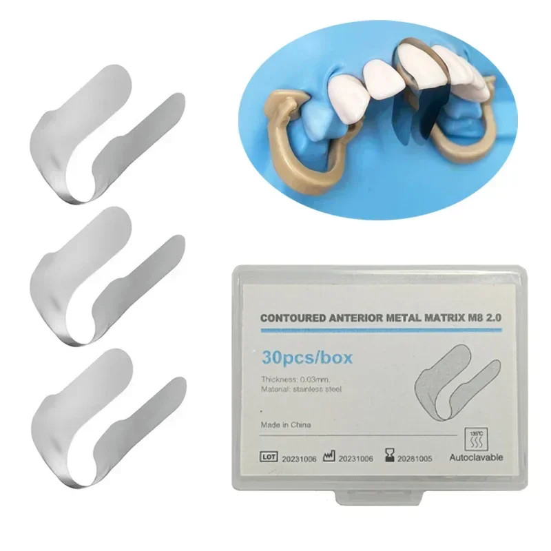 30Pcs Dental Anterior Twin Matrices Contoured Anterior Bands Matrice Metal 1.523