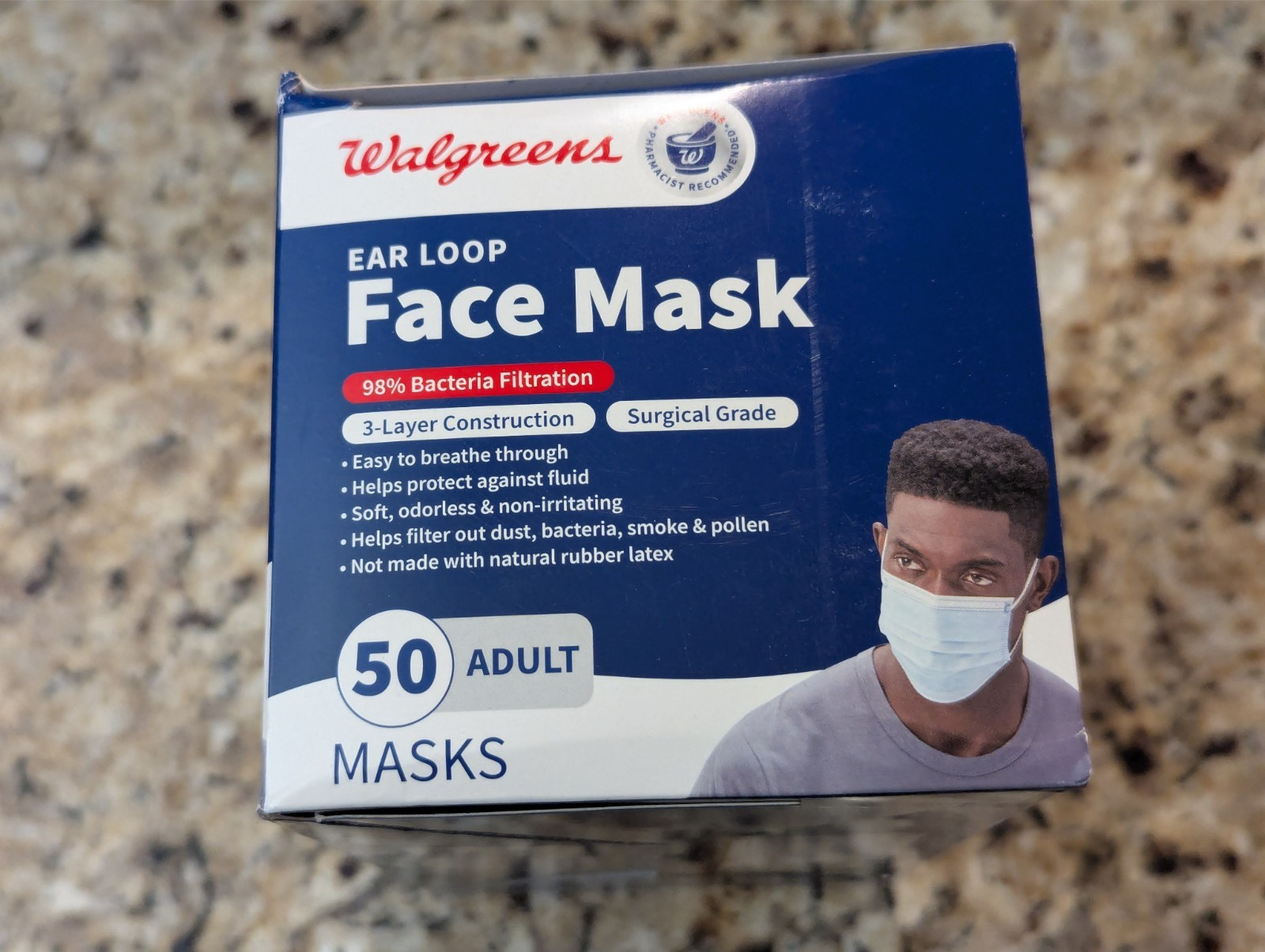 Walgreens Ear Loop Face Mask Adult Size Blue 50 count
