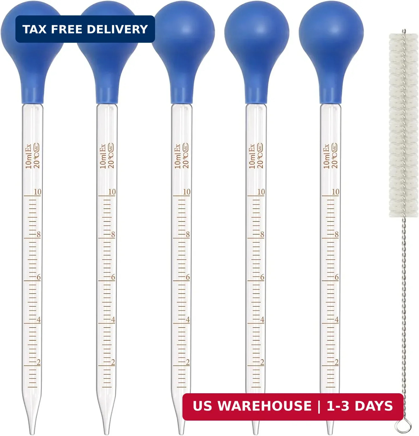 5 Pack 10ml Glass Pipette Dropper Lab Graduated Dropper Glass Liquid Pipette wit