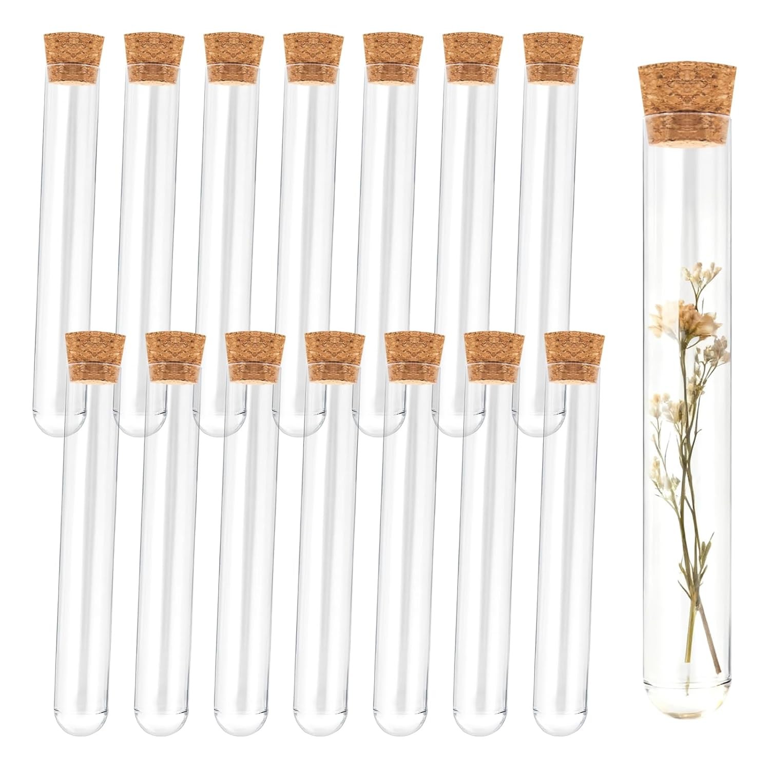 15Pcs Clear Plastic Test Tubes with Cork Stoppers 15x100mm 10ml – Transparent
