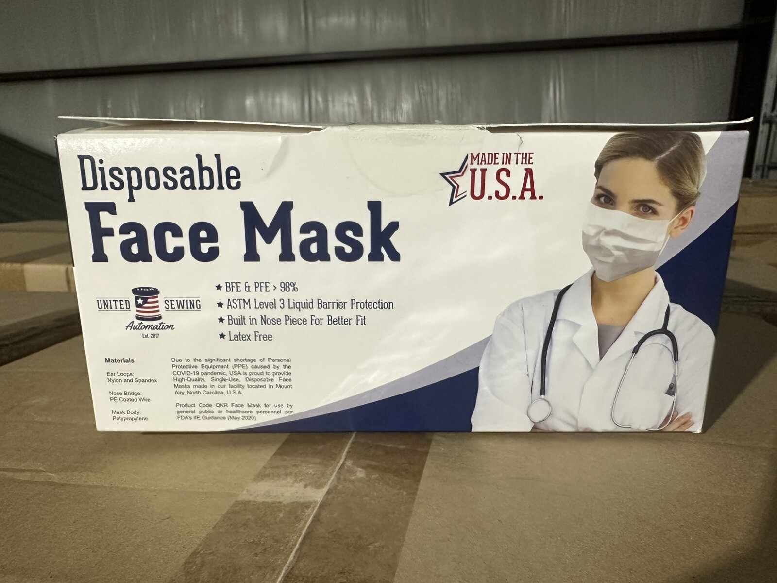 UNITED SEWING AUTOMATION DISPOSABLE FACE MASK – 1 BOX Of 50 3 Ply