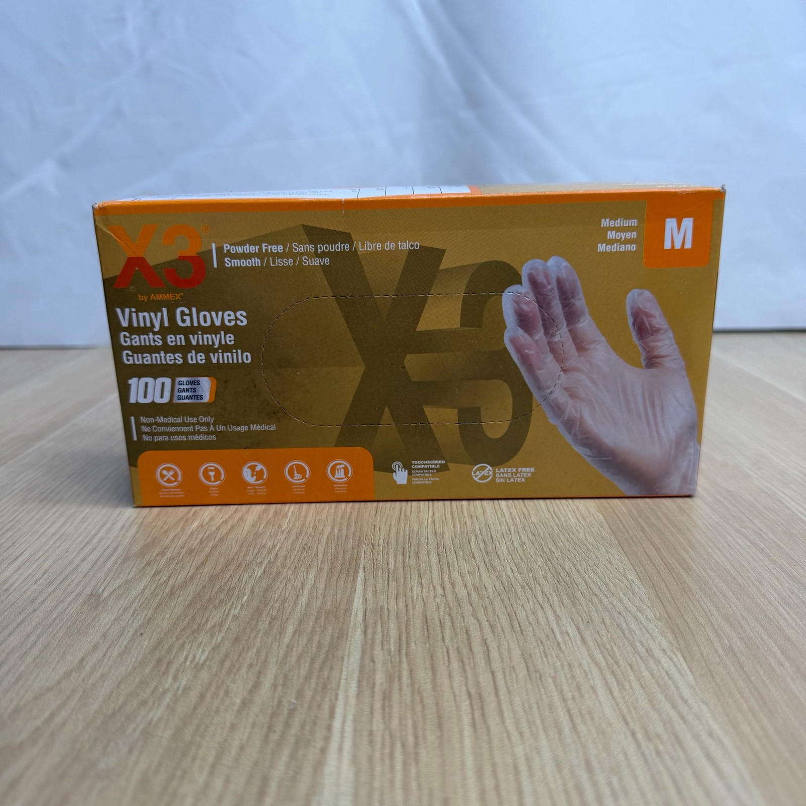 Ammex X3 Vinyl Gloves Medium Powder Free Latex Free 100 Count