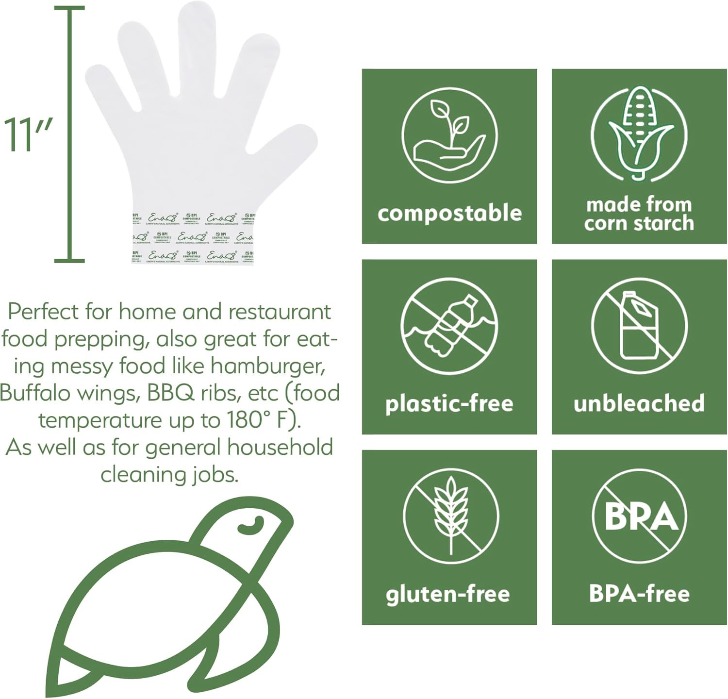 100% Compostable Gloves Disposable Latex Free [One Size Fit Most, 100CT] Food Se