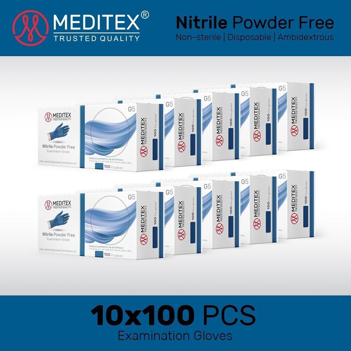 MEDITEX® Exam Nitrile Gloves Indigo Blue PowderFree 4mil Small-XL 1000 PCS