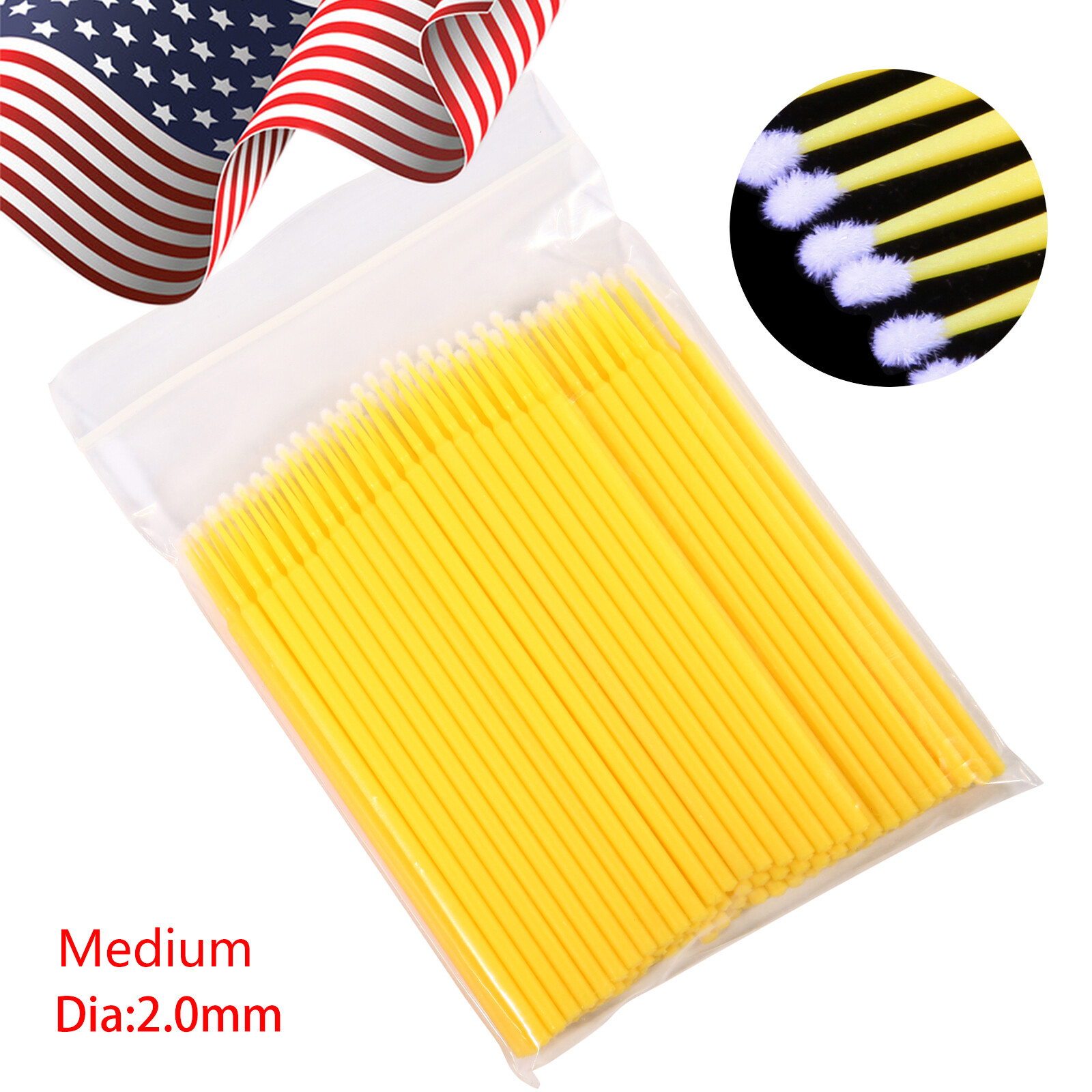 Dental Micro Applicator Brush Disposable Makeup Eyelash Brushes 2.0mm Yellow