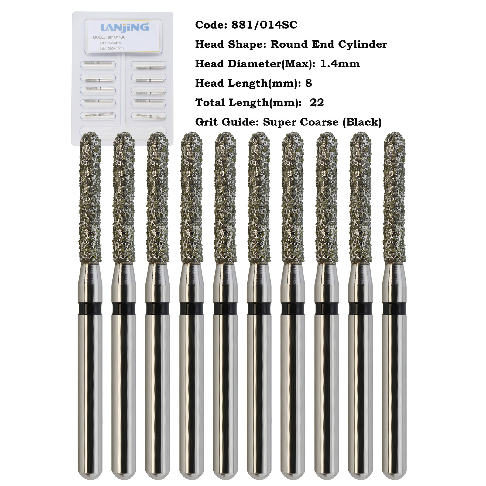 Dental Diamond Bur Round End Cylinder FG 881/012SC 014SC Super Coarse Grit Black