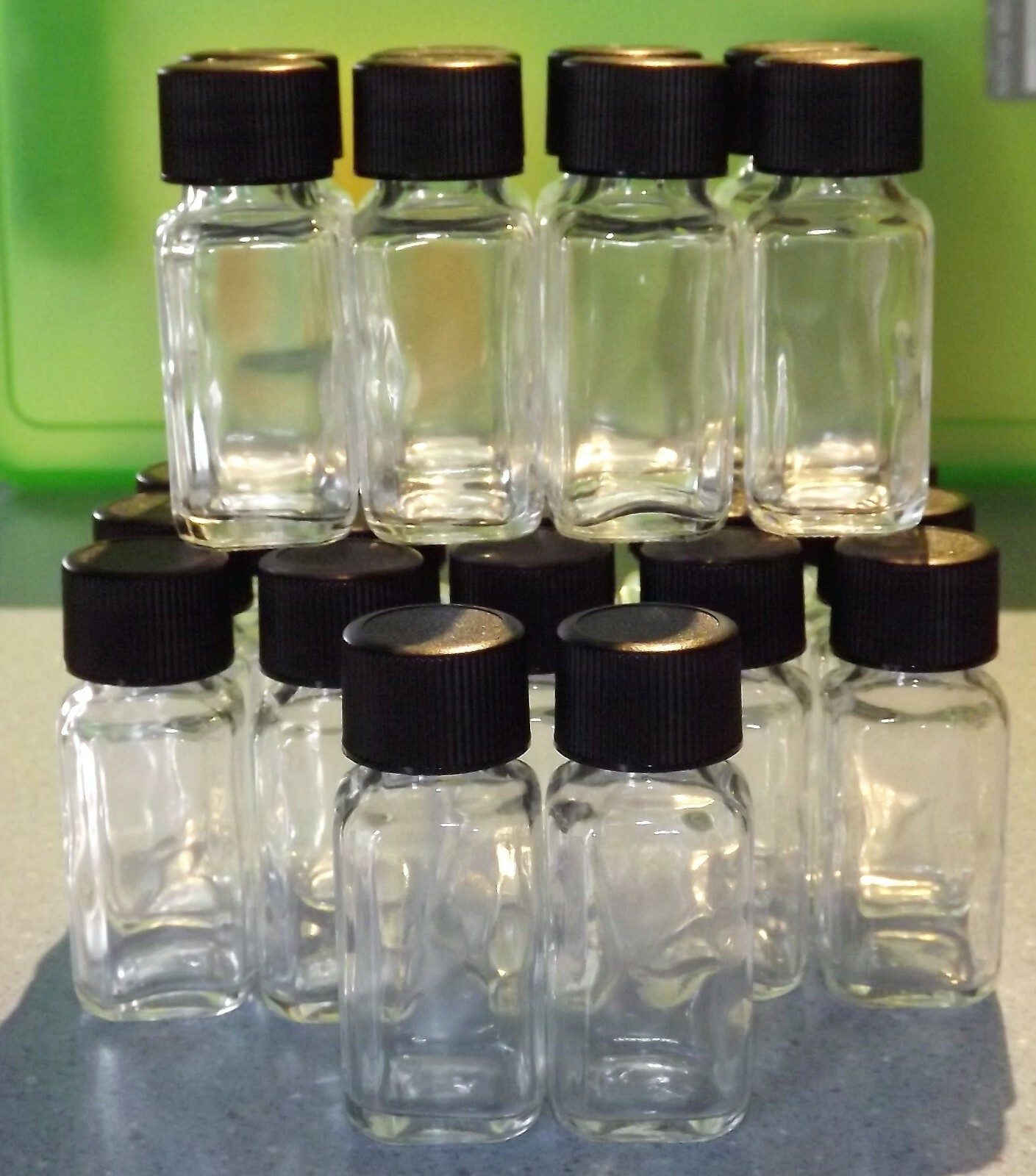 NOS – Glass 1/2 Ounce, French Square Bottles – Case of 330 – Caps Included!