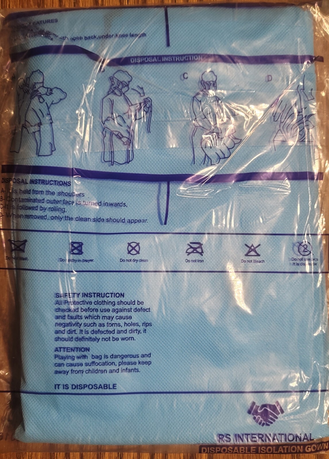 Isolation gown Fully Closed Double Tie PP & PE 40g Knitted Cuffs level 2 15-pack