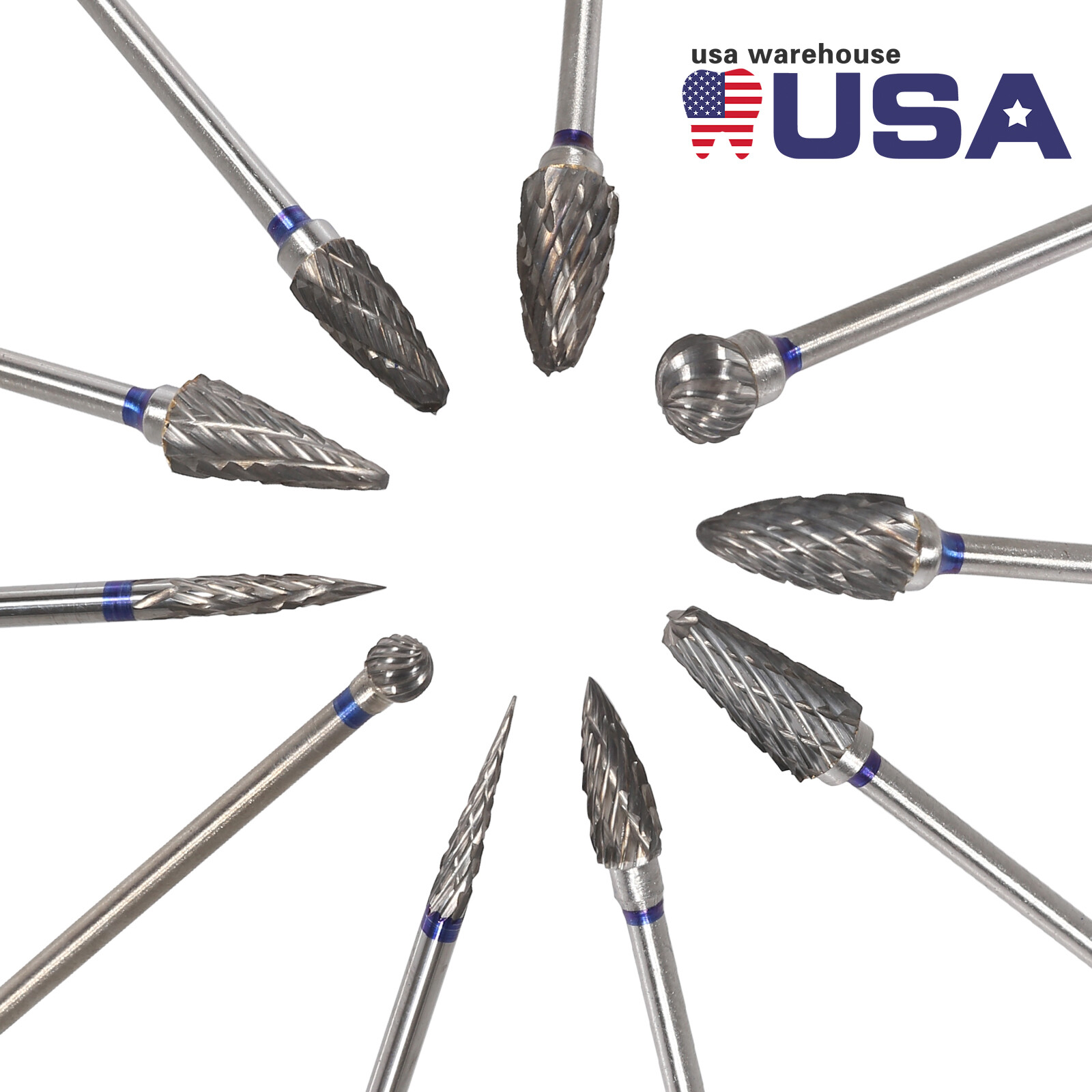 10pcs Dental Lab Polishing Bur Drills Tungsten Steel Carbide Burs HP 2.35MM ns