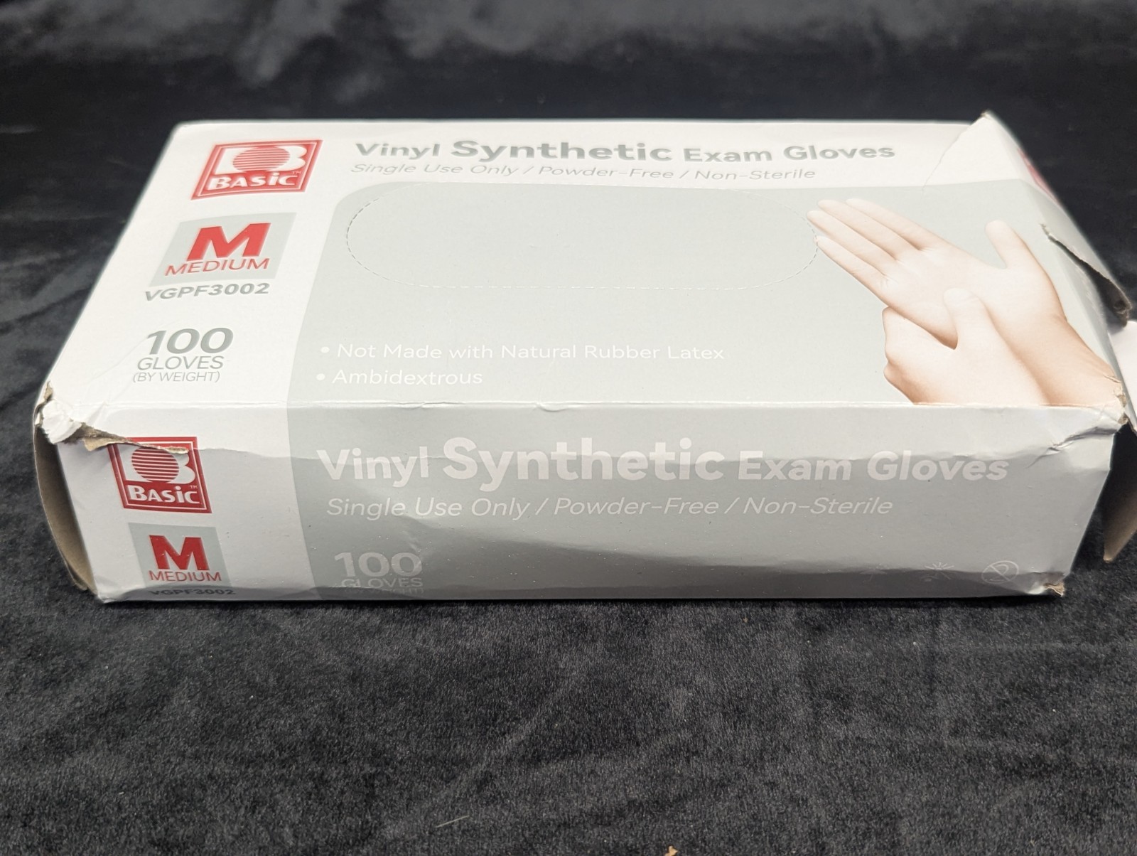 100 Basic Vinyl Synthetic Exam Gloves Size Medium VGPF3002 Latex Free (Open Box)