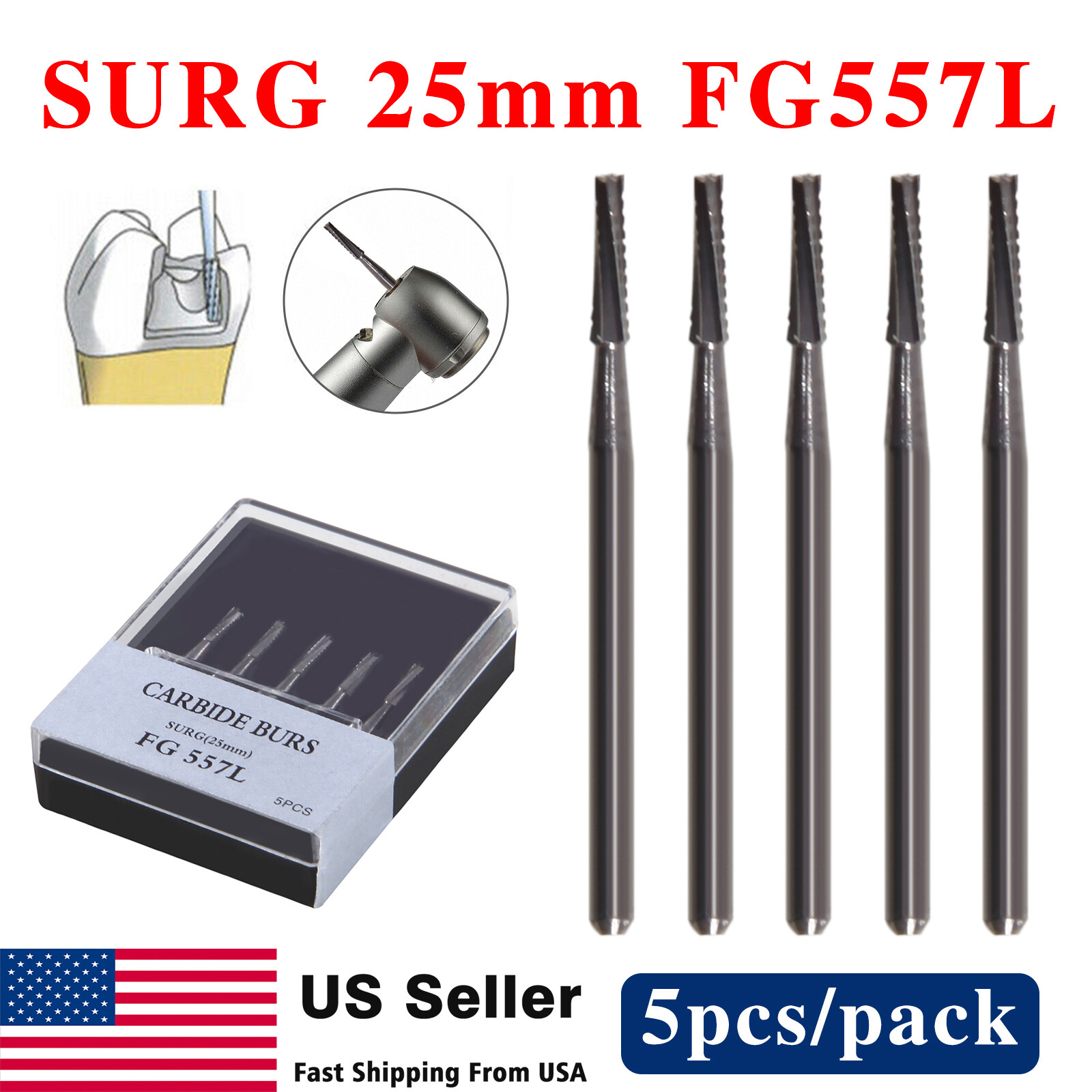 Dental Burs Carbide Surgical High Speed FG SURG 557L Fissure straight fissure