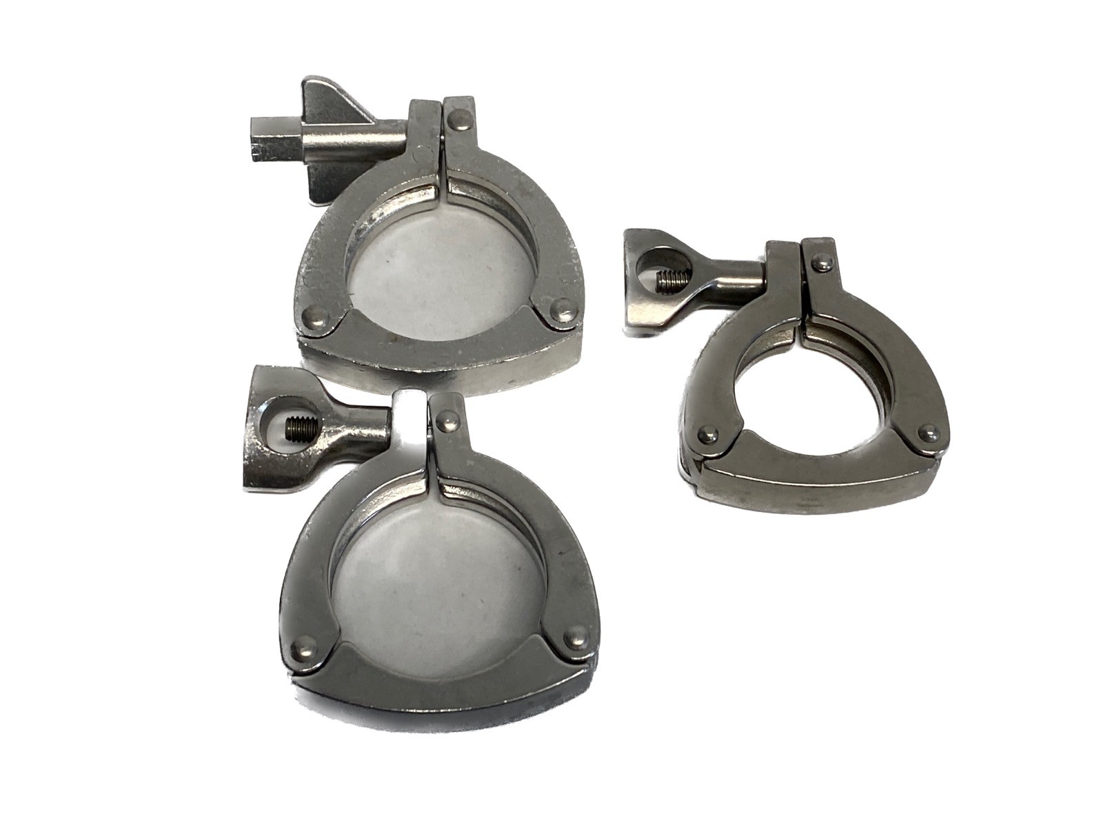 (Lot of 3) Used Laboratory 1-1/2” & 2″ Sanitary Double-Hinged Tri-Clamps