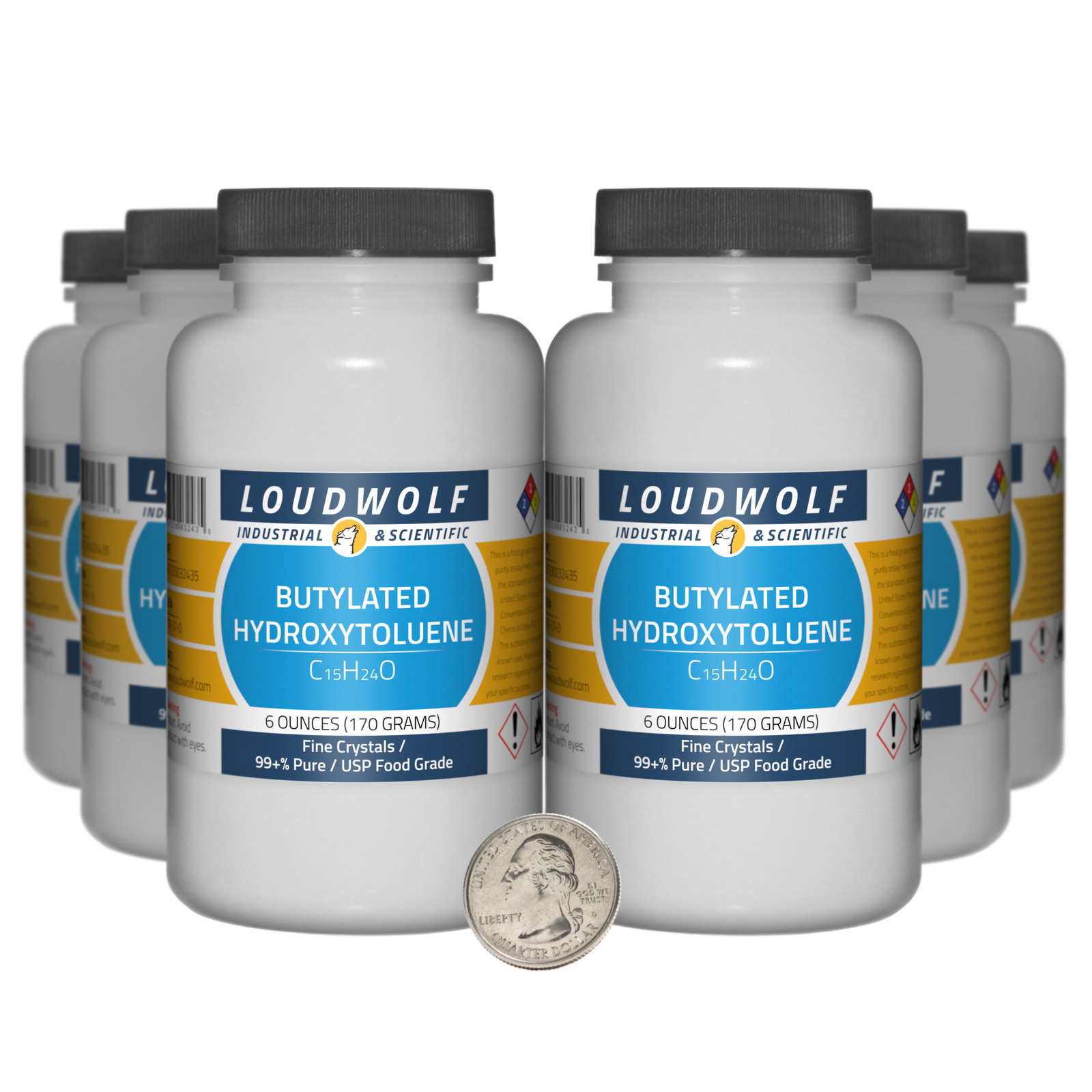 Butylated Hydroxytoluene / 2.3 Lbs / 6 Bottles / 99+% USP Food Grade