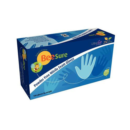 Cranberry 1119 BeeSure Light Blue Nitrile Exam Gloves PF Extra Large 100/Pk