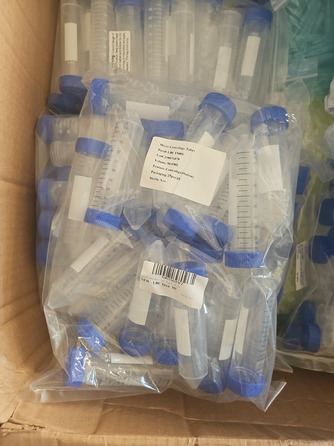 25PCS 50ML PLASTIC Conical CENTRIFUGE TUBES POLYPROPYLENE STERILE BLUE SCREW CAP