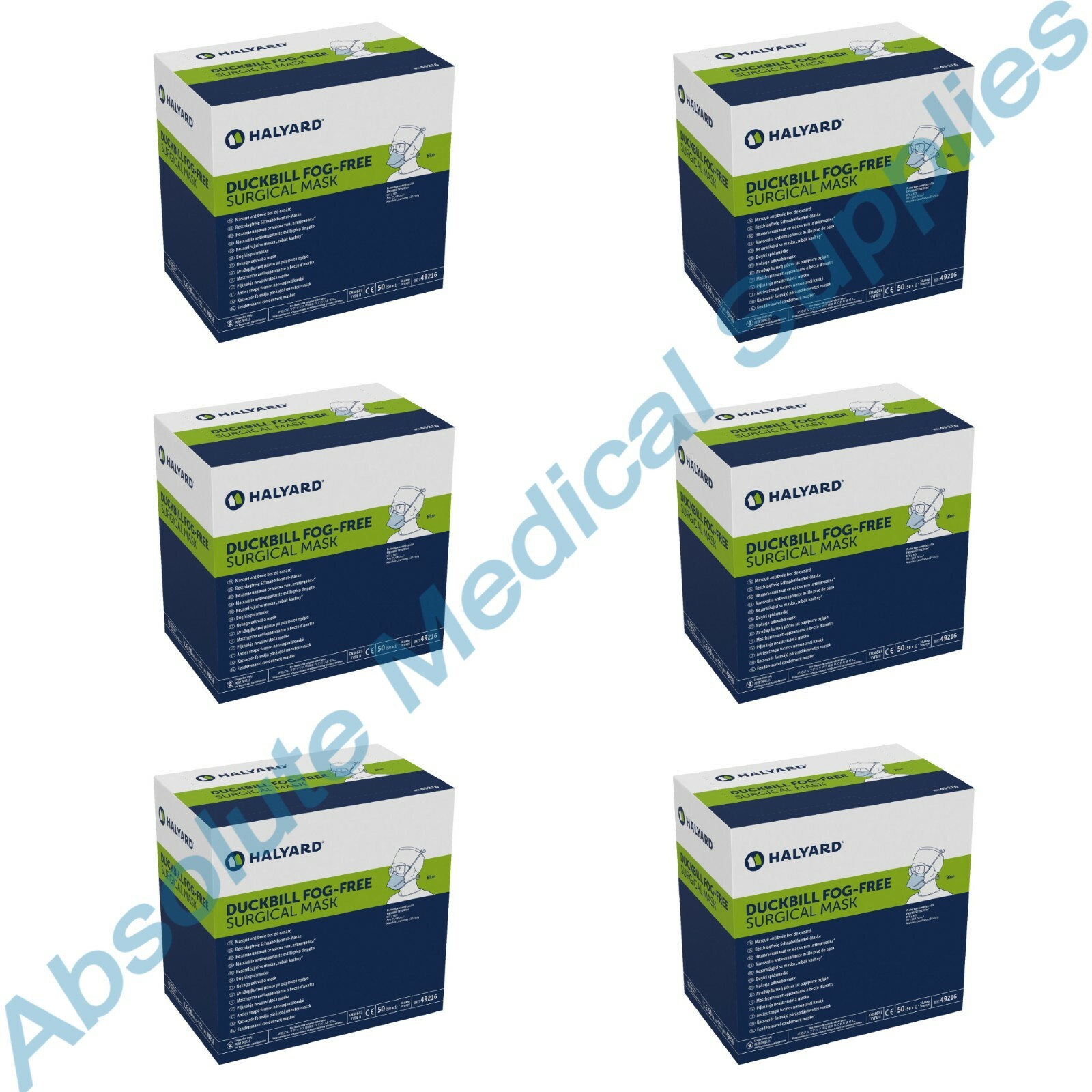 *300-Pieces* Halyard Duckbill Fog-Free Surgical Face Mask Blue 49216