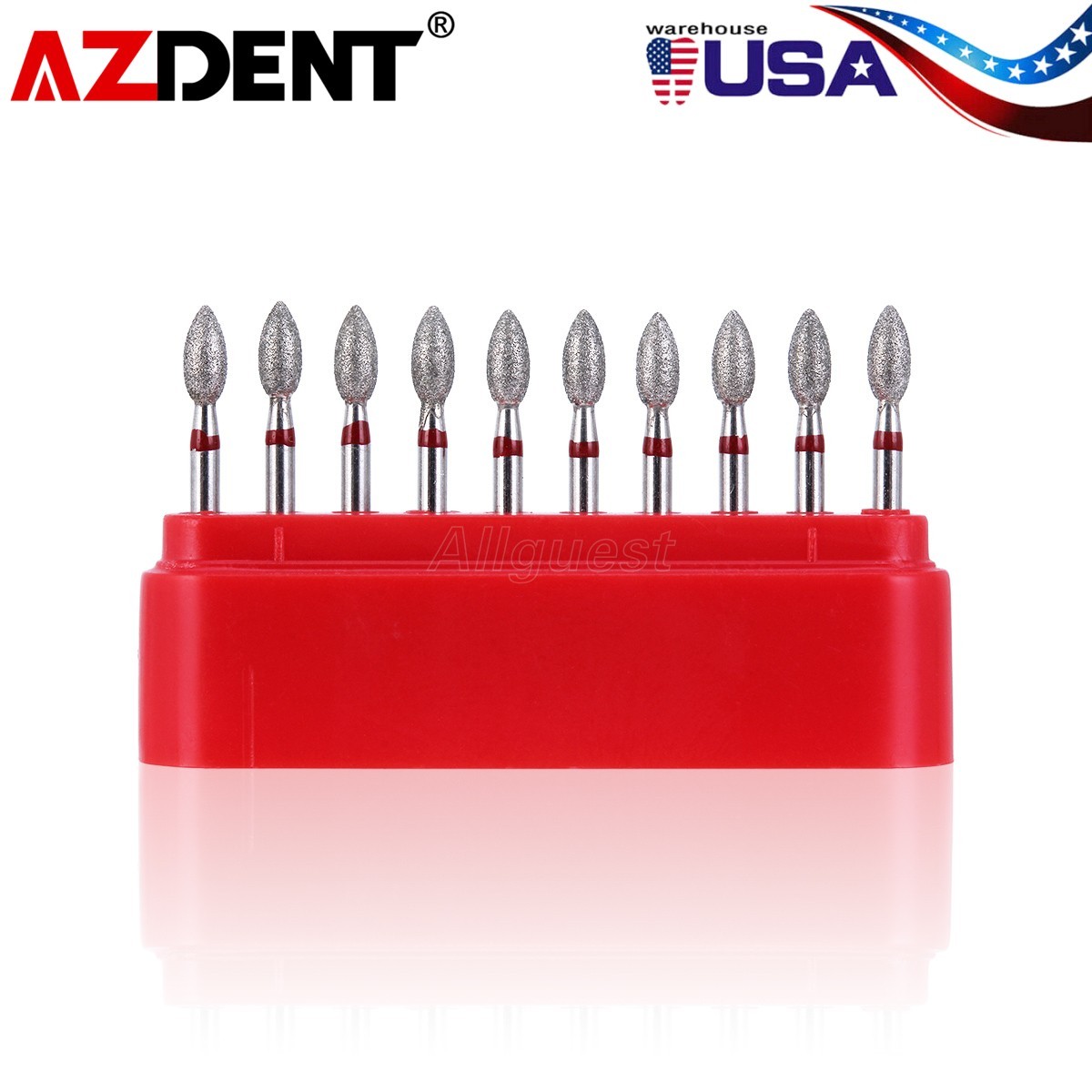 AZDENT Kit Fresas Dentales de Diamante FG Forma Balón Grano Fino #368-023F USA