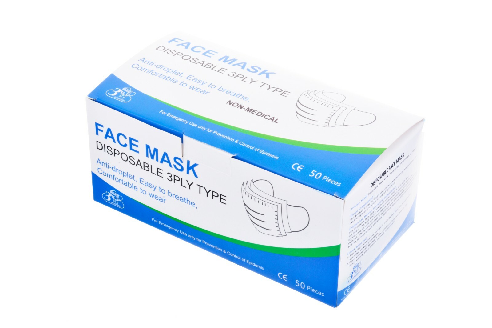 50 Pcs Disposable 3 Layer Face Protective Mask
