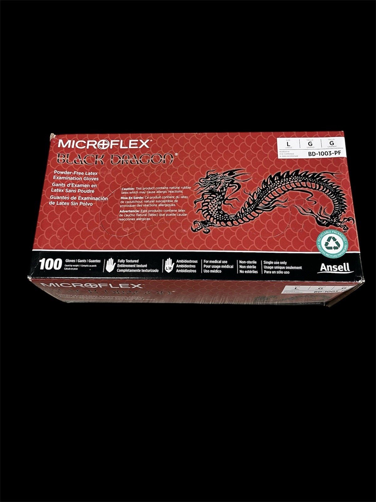 NEW MICROFLEX BLACK DRAGON Size L POWDER FREE LATEX GLOVES