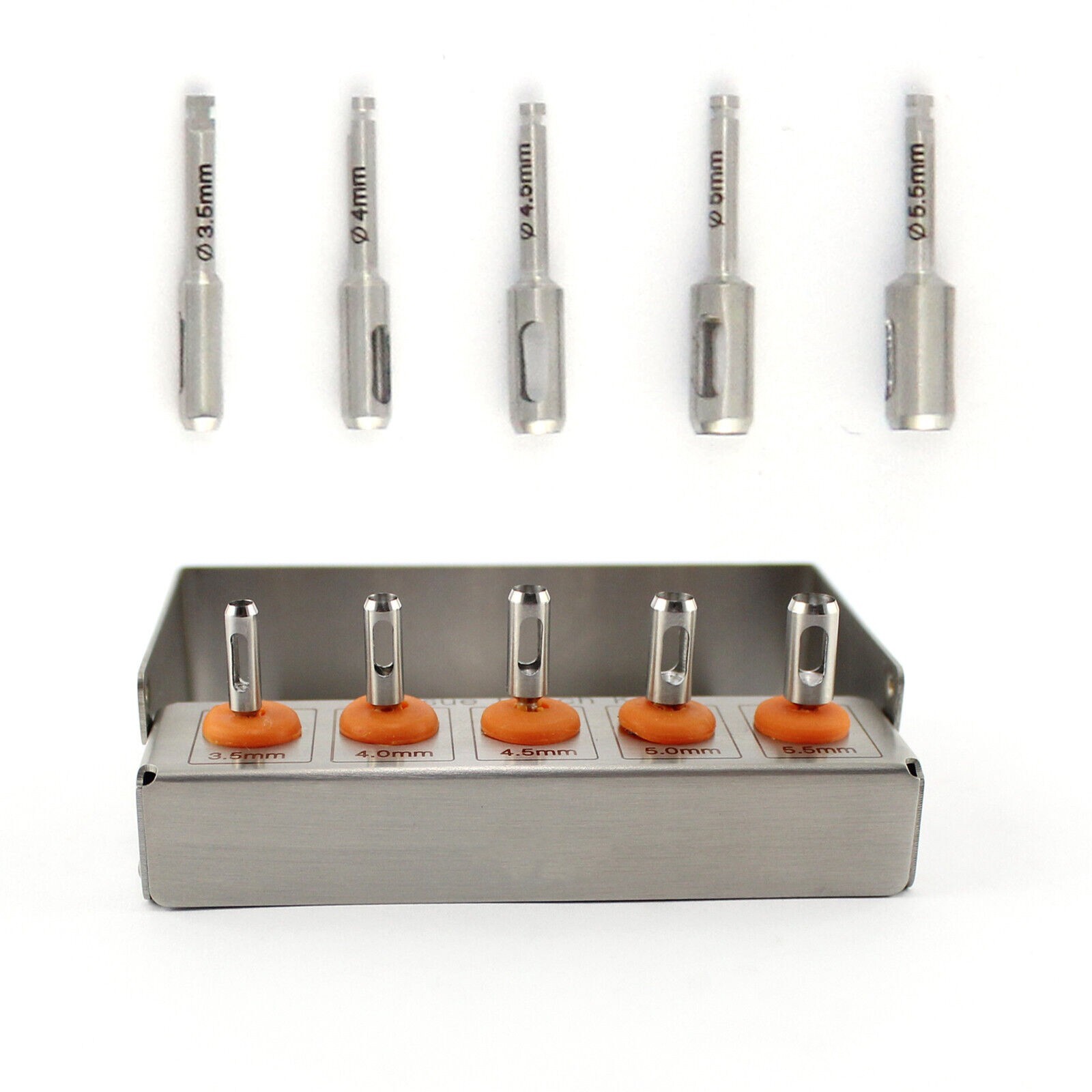 5 Pcs Dental Implant Tissue Punch Kit set Surgical Surgery With Box Holder