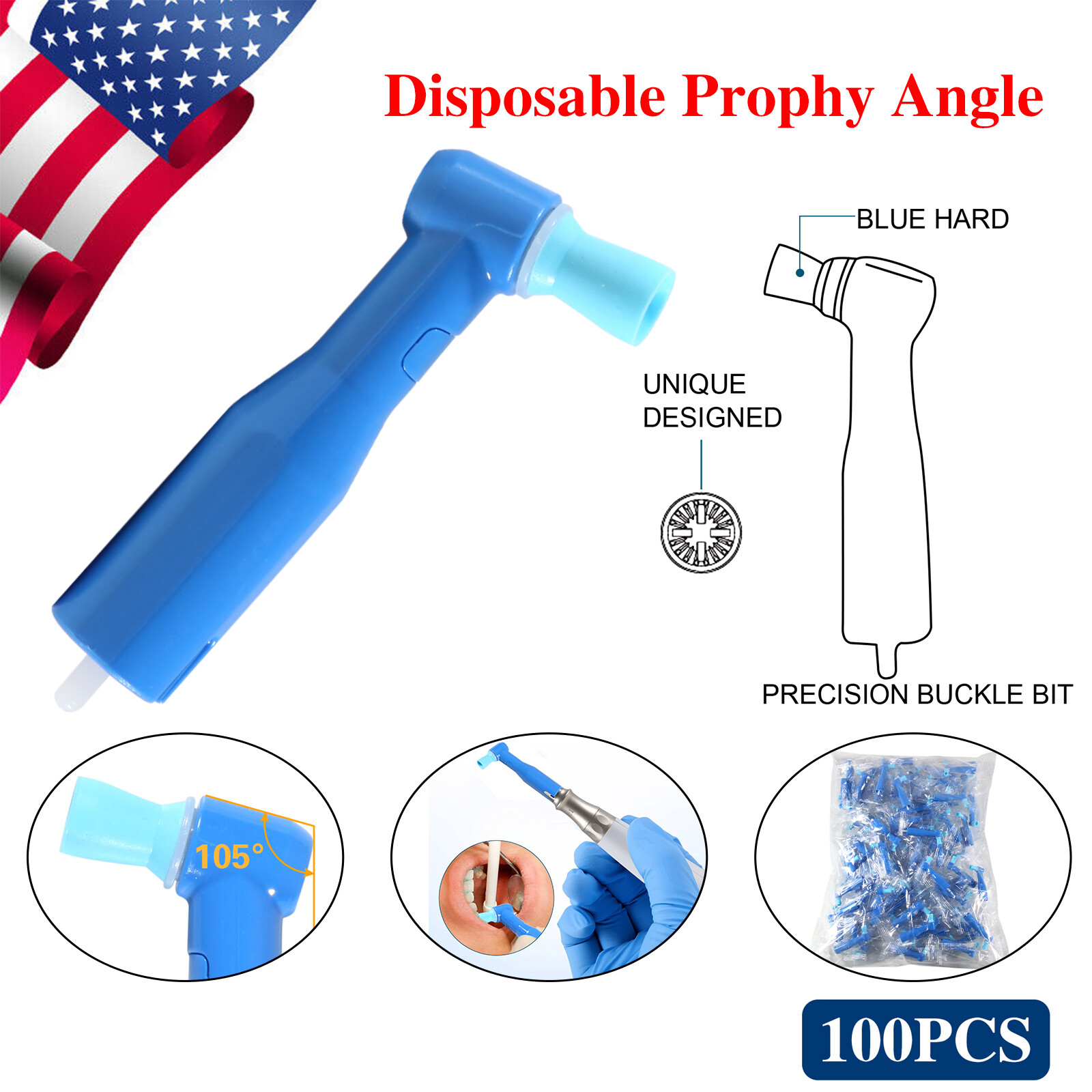 Dental Disposable Prophy Angles Regular Latex Free Contra Angle 105° Firm 100pcs