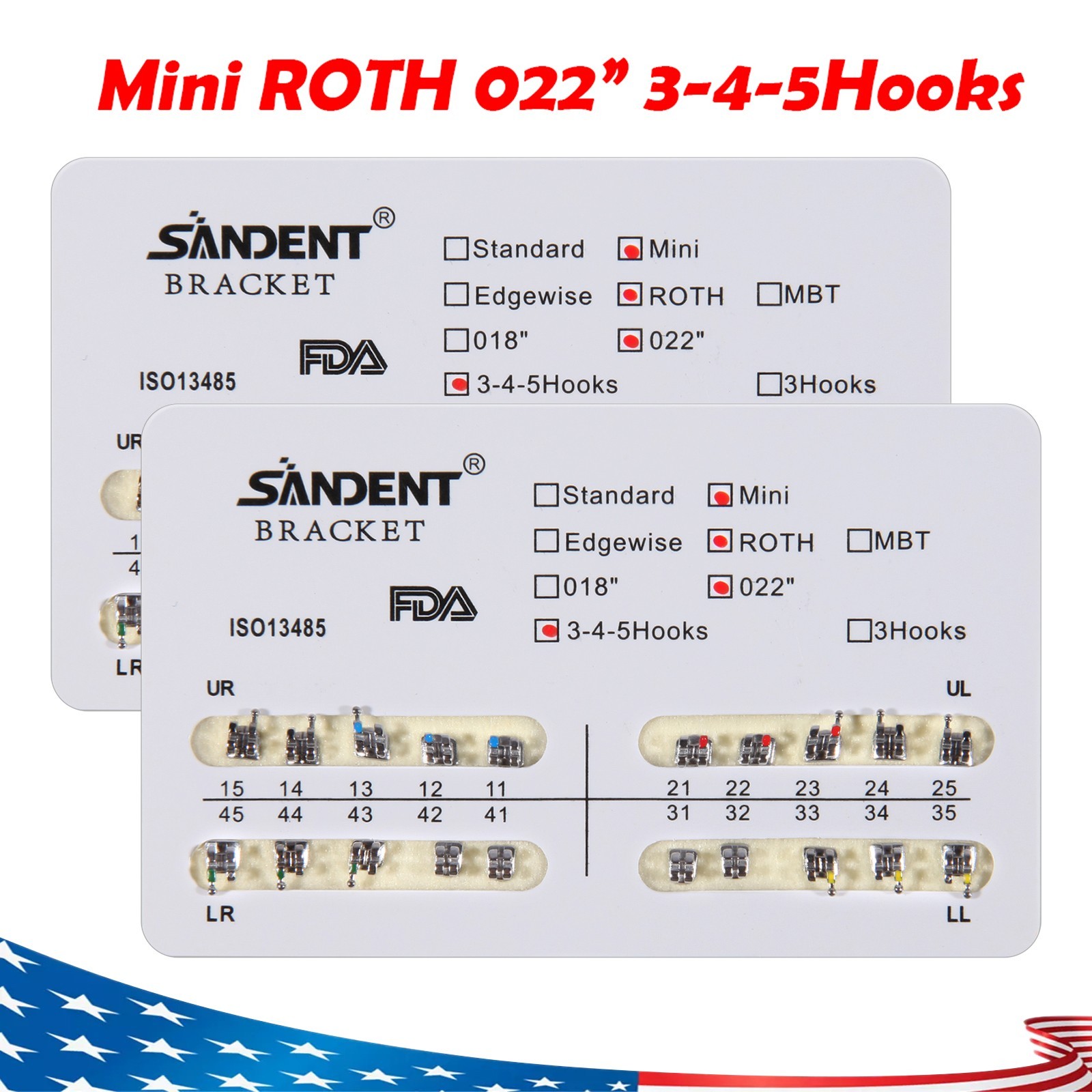 10 Packs Brackets dentales de ortodoncia Mini Roth 022 Ganchos 345