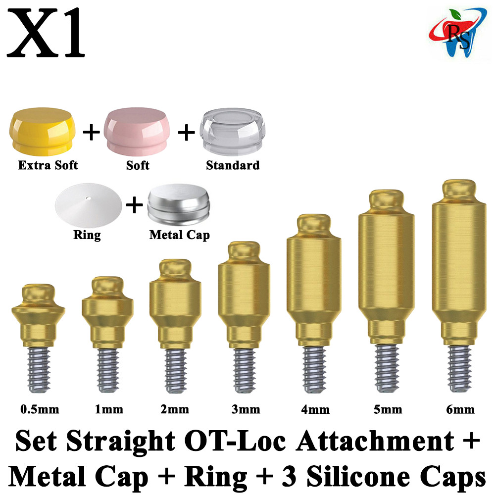 1x Set Dental OT Loc Straight Attachment + Silicone Caps + Metal Cap + Ring