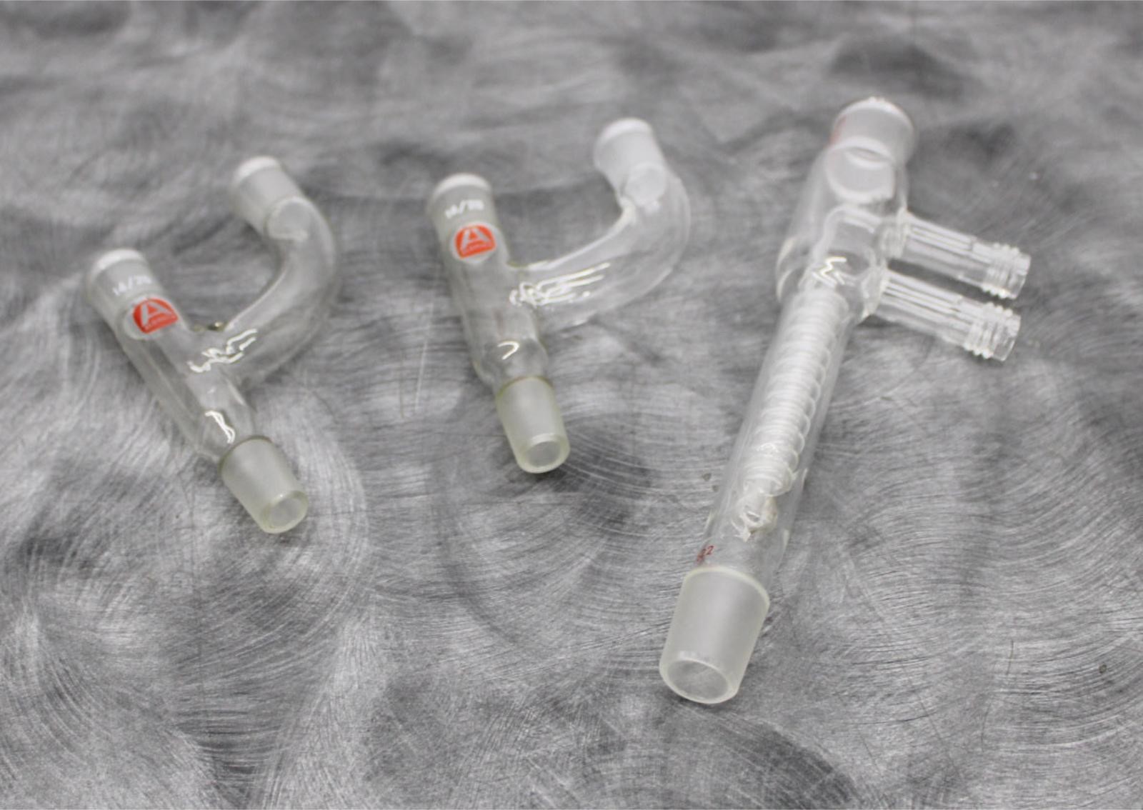 x2 Three Way Claisen Adapters 14/20 and Wilmad Glass Reflux Coil Condenser 19/22