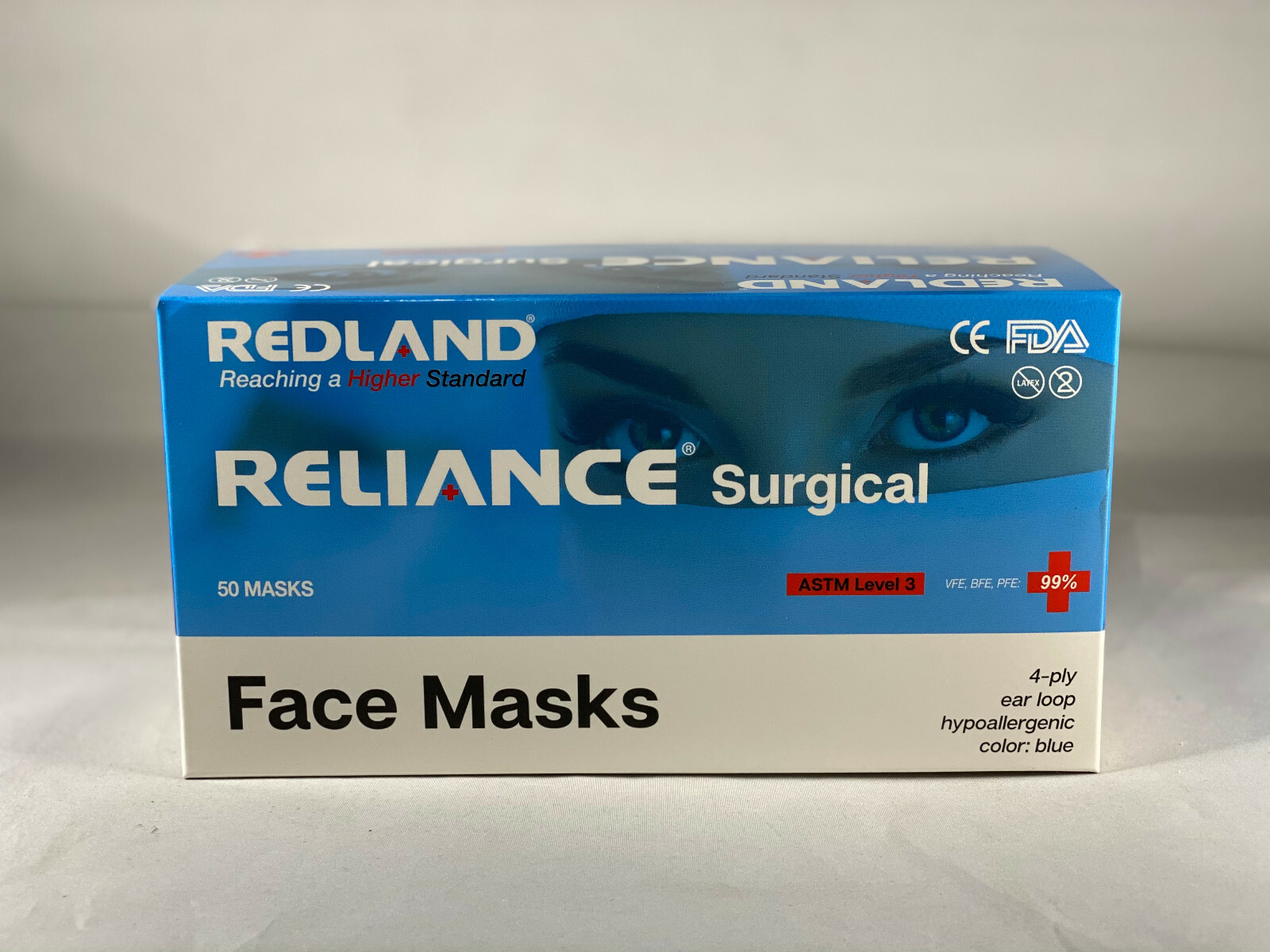 REDLAND RELIANCE Surgical BLUE Ear loop Face Mask (ASTM LEVEL-3) 50 PCS/BOX