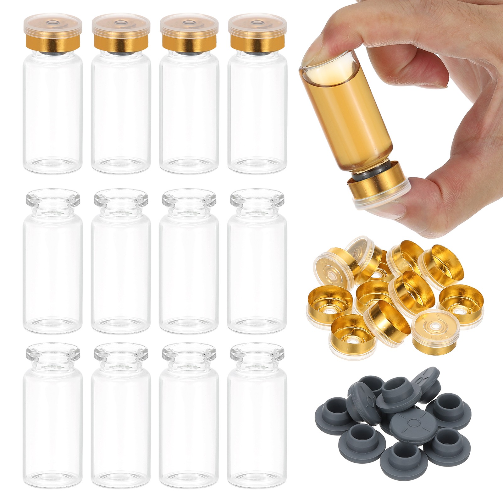 12pcs 10ml Small Clear Glass Vials with Gold Plating Color