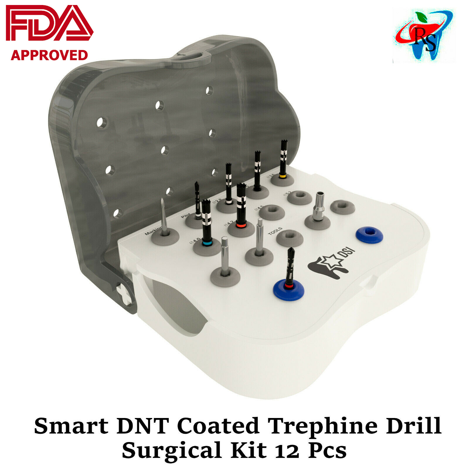 Dental Implant Smart DNT Coated Trephine Surgical Drills Kit Bone FDA Approved